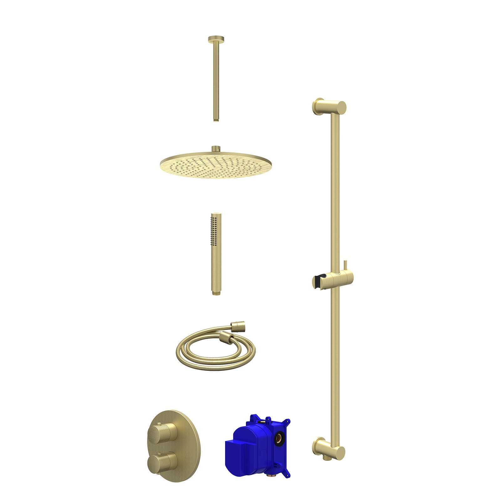 IVY Nexus Regendoucheset inbouw 2-weg - 30cm medium - plafond 30cm - glijstang - staafhanddouche - Geborsteld mat goud