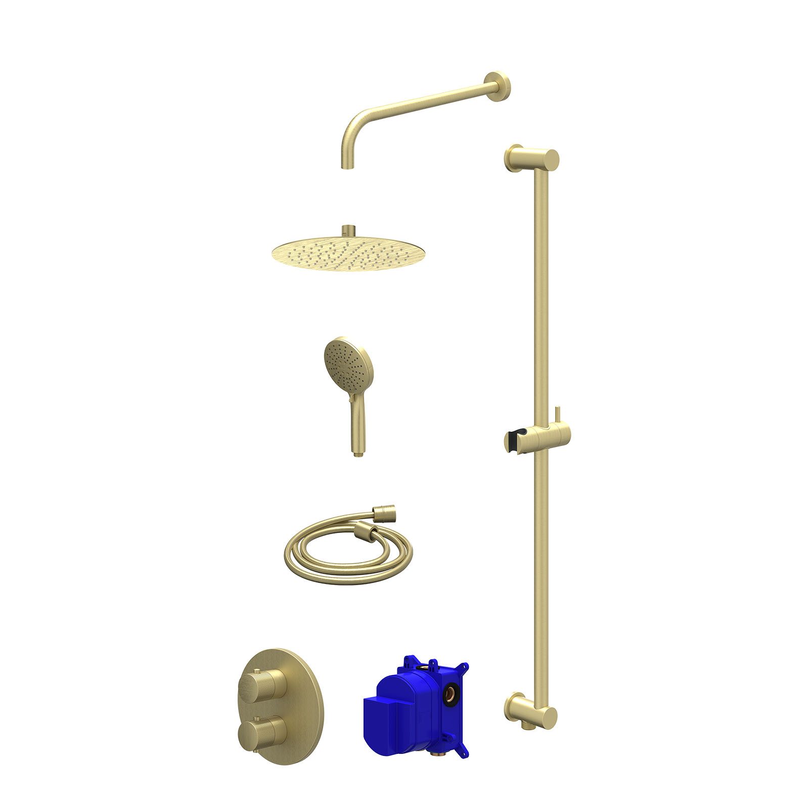 IVY Nexus Regendoucheset inbouw 2-weg - 25cm slim - wandarm - glijstang - 3-standen - Geborsteld mat goud