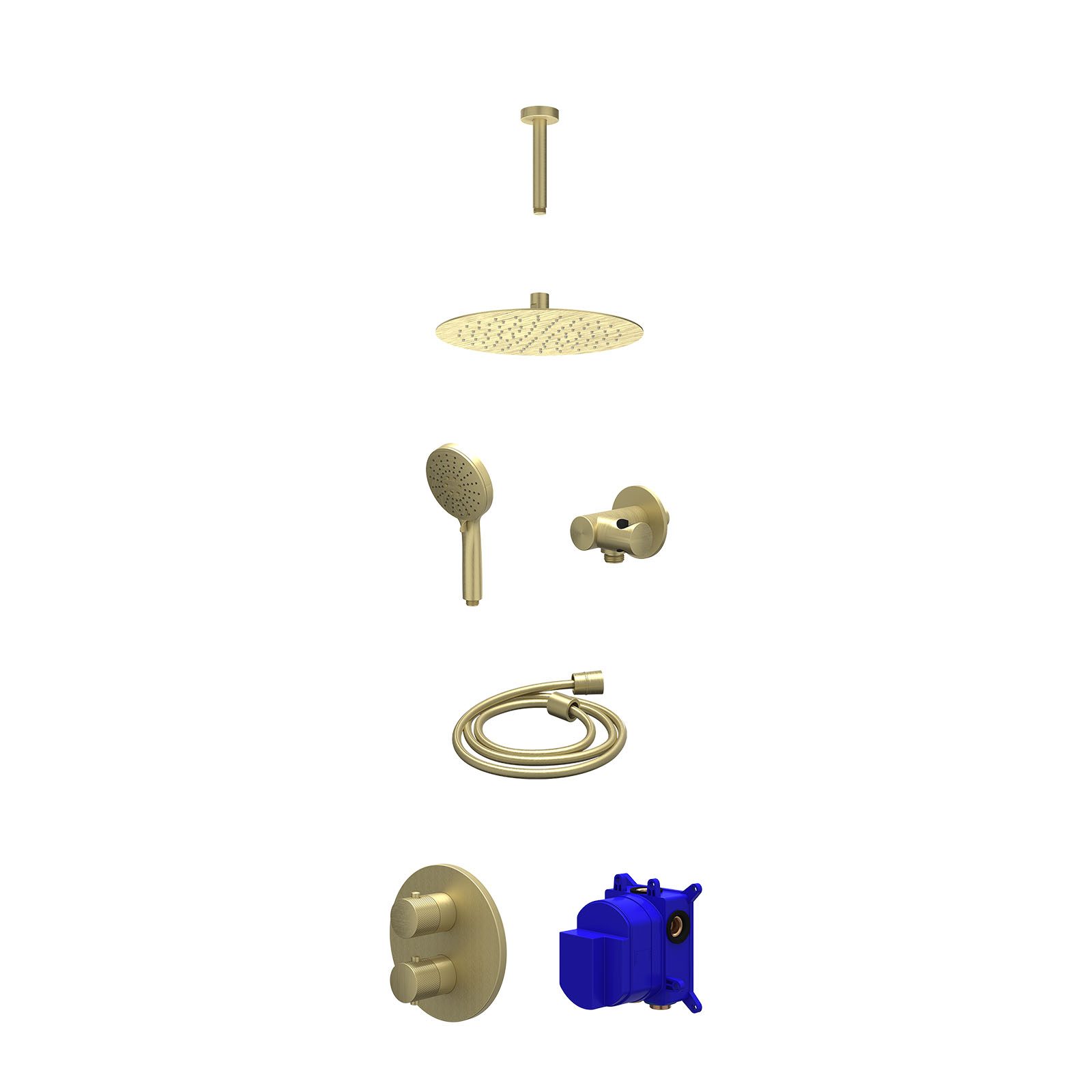 IVY Nexus Regendoucheset inbouw 2-weg - 25cm slim - plafond 15cm - verstelbare steun - 3-standen - Geborsteld mat goud