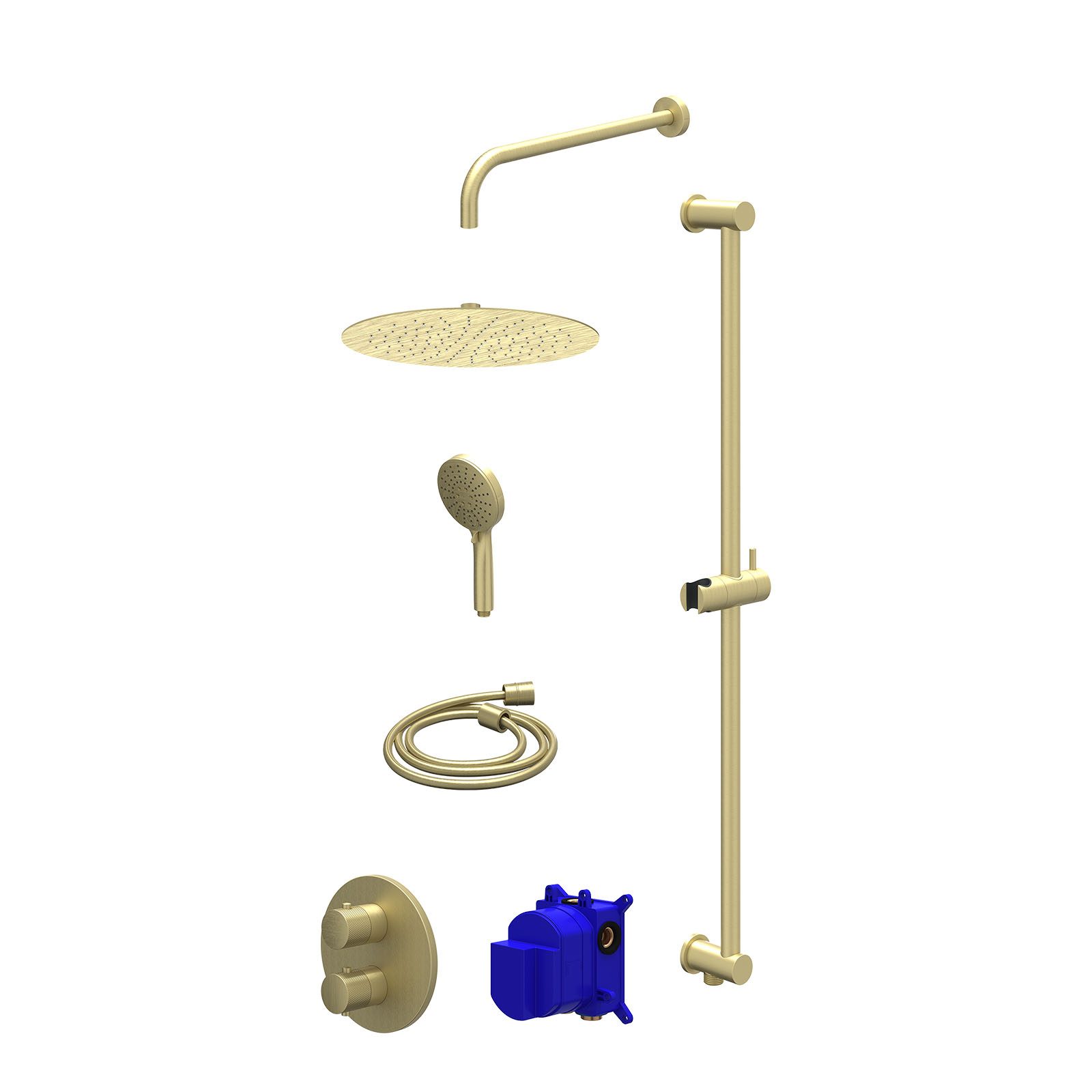 IVY Nexus Regendoucheset inbouw 2-weg - 30cm slim - wandarm - glijstang - 3-standen - Geborsteld mat goud