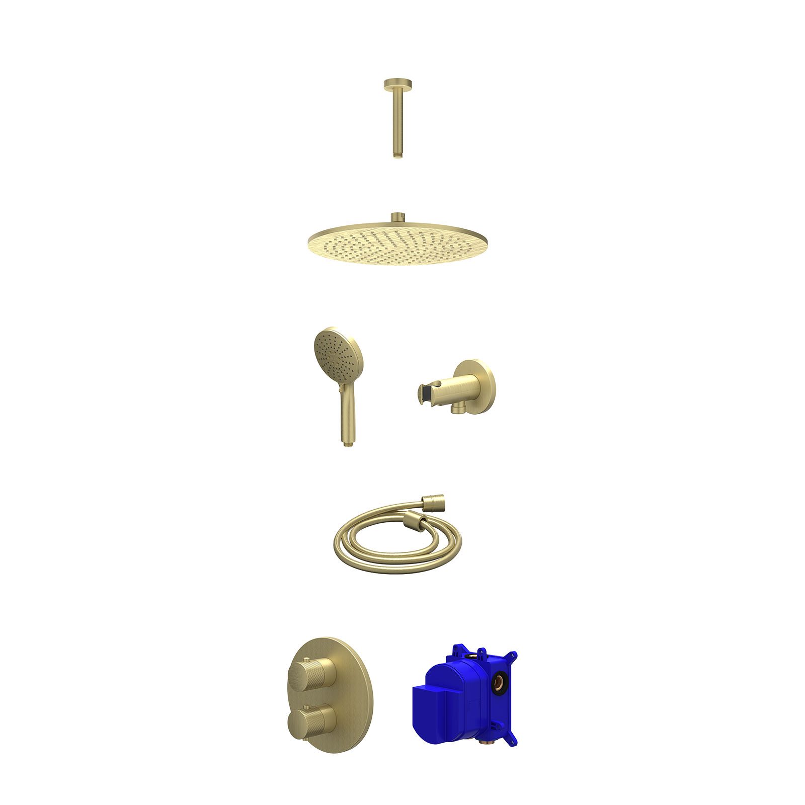 IVY Nexus Regendoucheset inbouw 2-weg - 30cm medium - plafond 15cm - wandhouder - 3-standen - Geborsteld mat goud