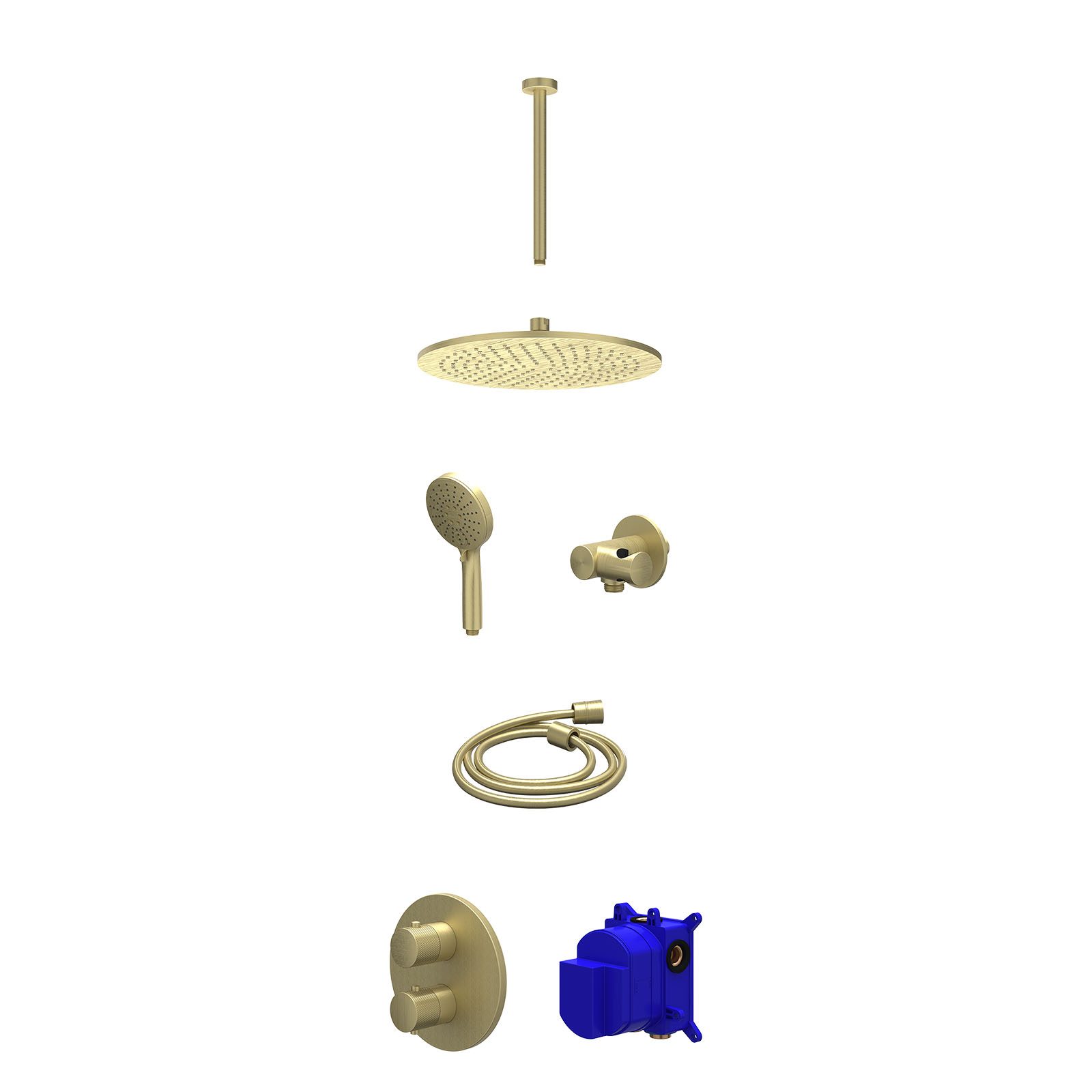 IVY Nexus Regendoucheset inbouw 2-weg - 30cm medium - plafond 30cm - verstelbare steun - 3-standen - Geborsteld mat goud