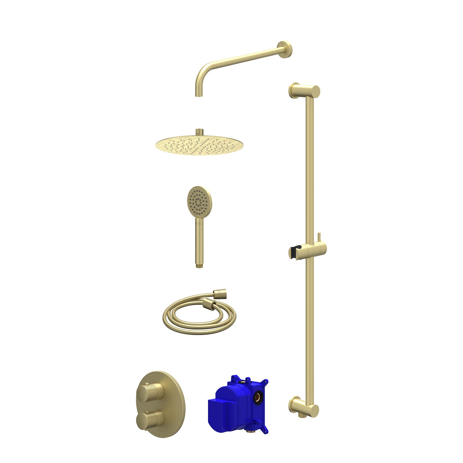 IVY Nexus Regendoucheset inbouw 2-weg - 25cm slim - wandarm - glijstang - satin spray - Geborsteld mat goud