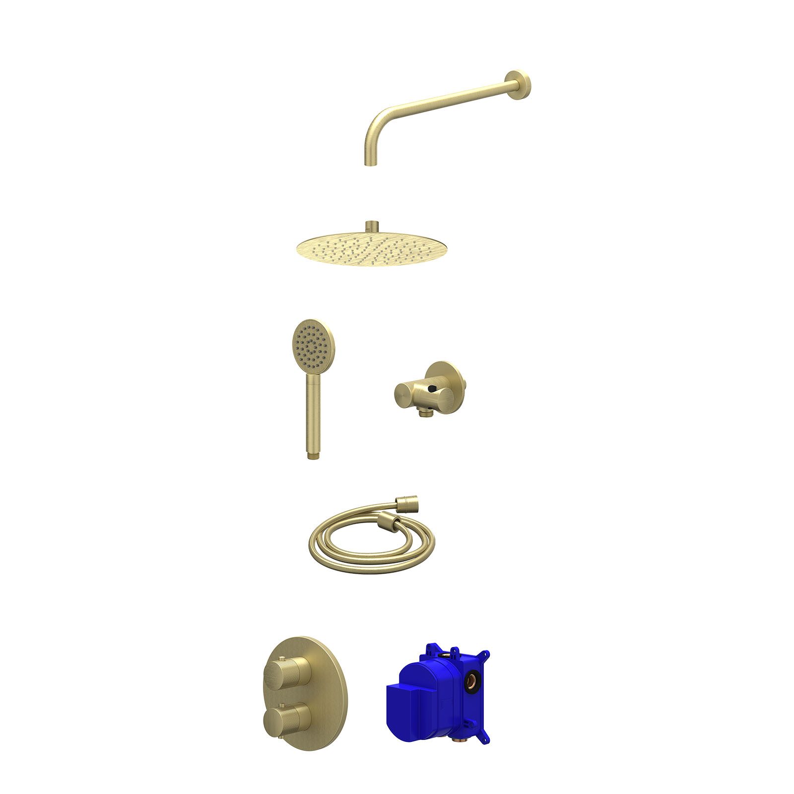IVY Nexus Regendoucheset inbouw 2-weg - 25cm slim - wandarm - verstelbare steun - satin spray - Geborsteld mat goud