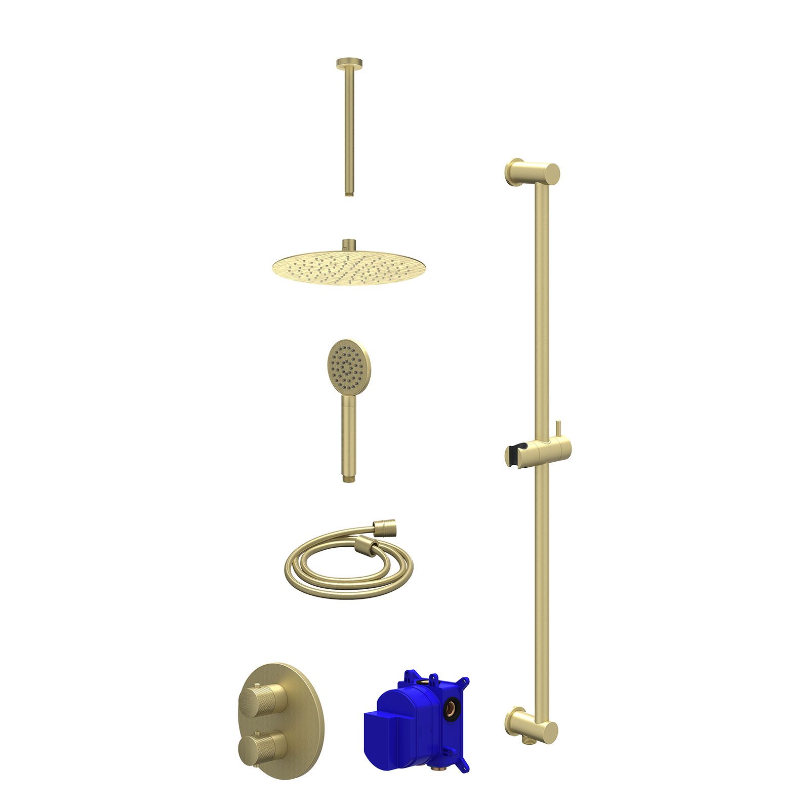 IVY Nexus Regendoucheset inbouw 2-weg - 25cm slim - plafond 30cm - glijstang - satin spray - Geborsteld mat goud