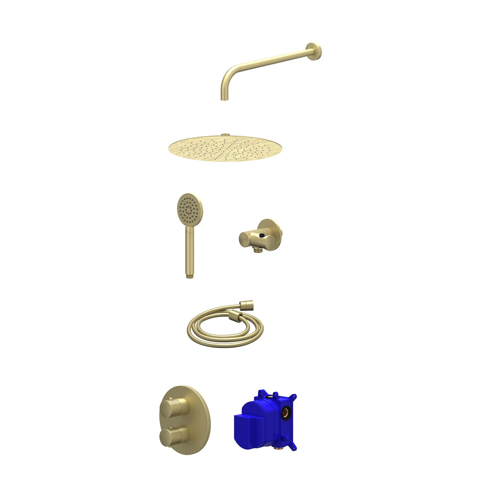 IVY Nexus Regendoucheset inbouw 2-weg - 30cm slim - wandarm - verstelbare steun - satin spray - Geborsteld mat goud