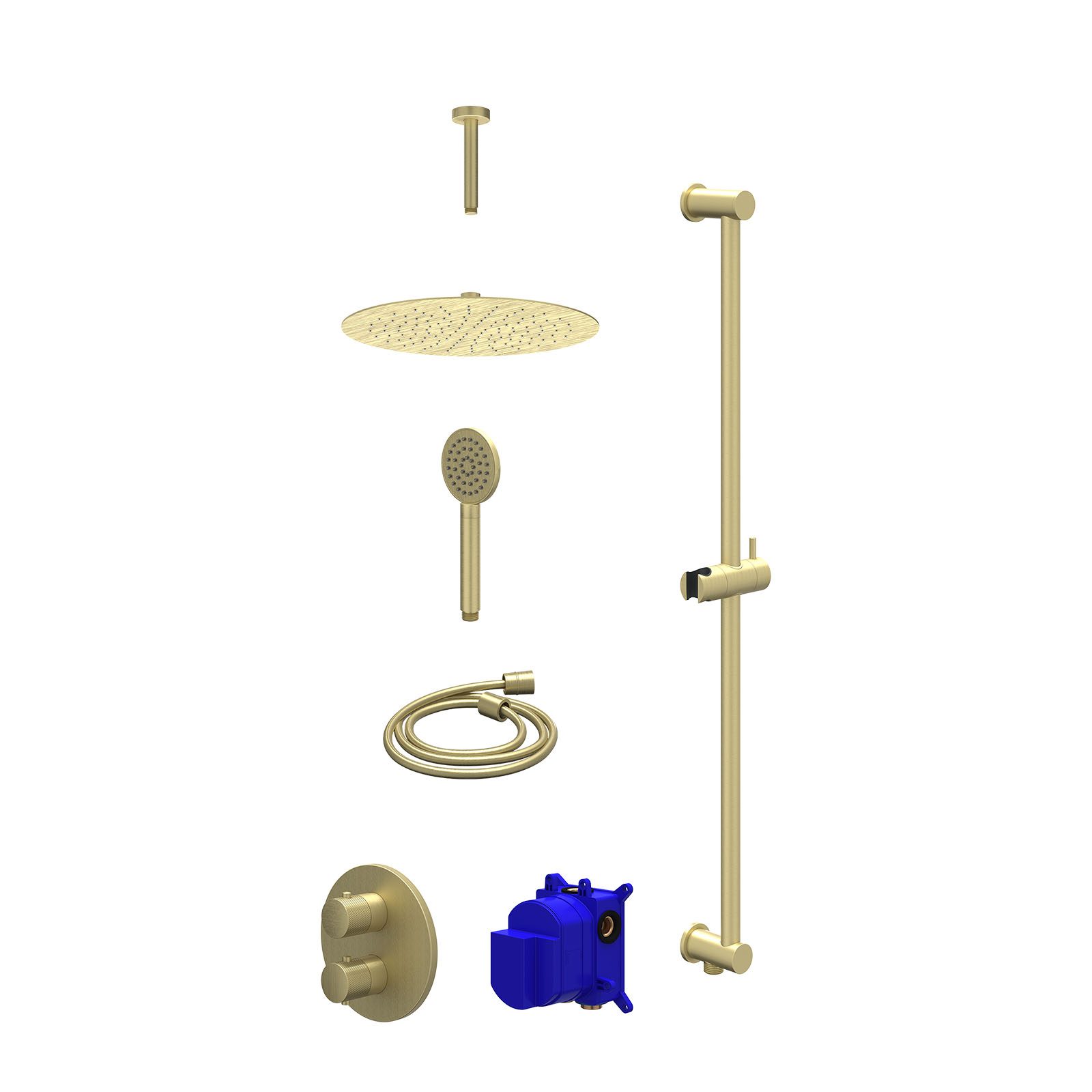 IVY Nexus Regendoucheset inbouw 2-weg - 30cm slim - plafond 15cm - glijstang - satin spray - Geborsteld mat goud