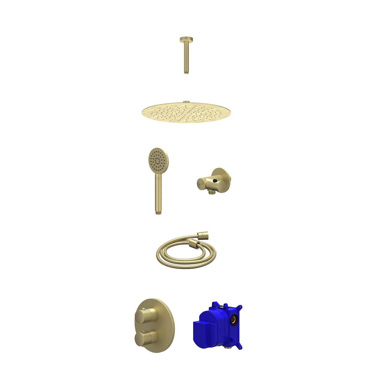 IVY Nexus Regendoucheset inbouw 2-weg - 30cm slim - plafond 15cm - verstelbare steun - satin spray - Geborsteld mat goud