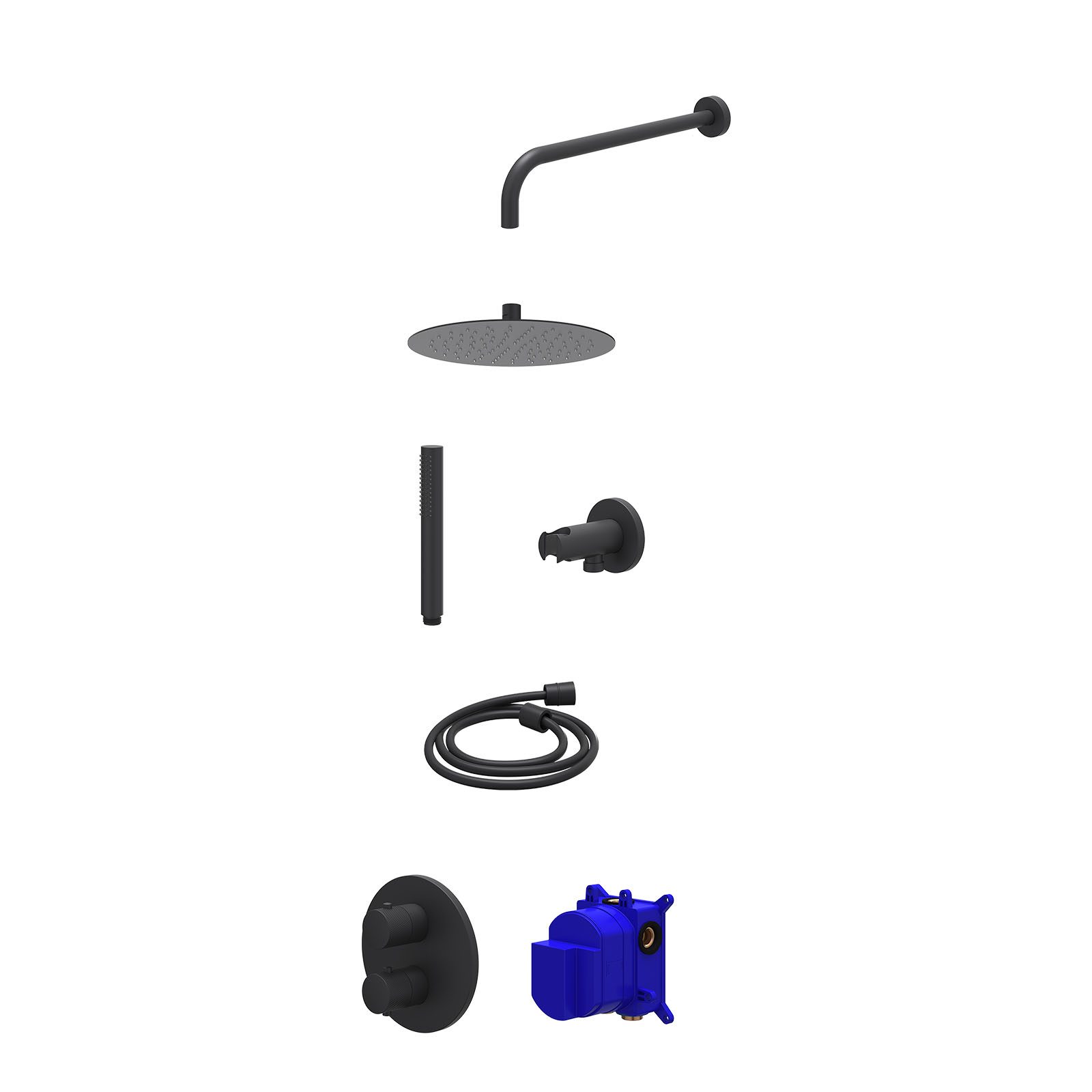 IVY Nexus Regendoucheset inbouw 2-weg - 25cm slim - wandarm - wandhouder - staafhanddouche - Mat zwart