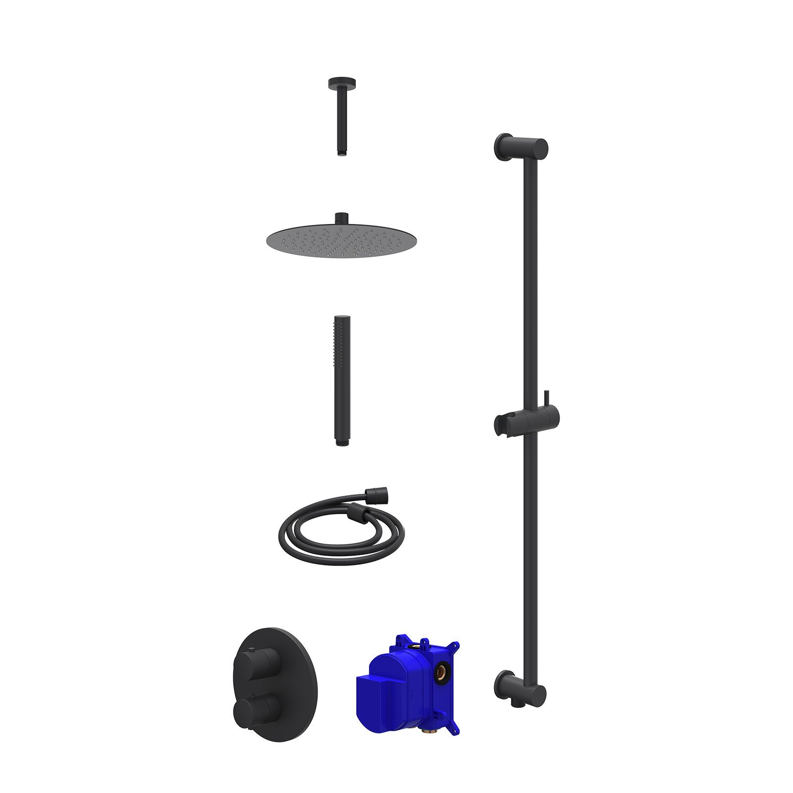 IVY Nexus Regendoucheset inbouw 2-weg - 25cm slim - plafond 15cm - glijstang - staafhanddouche - Mat zwart