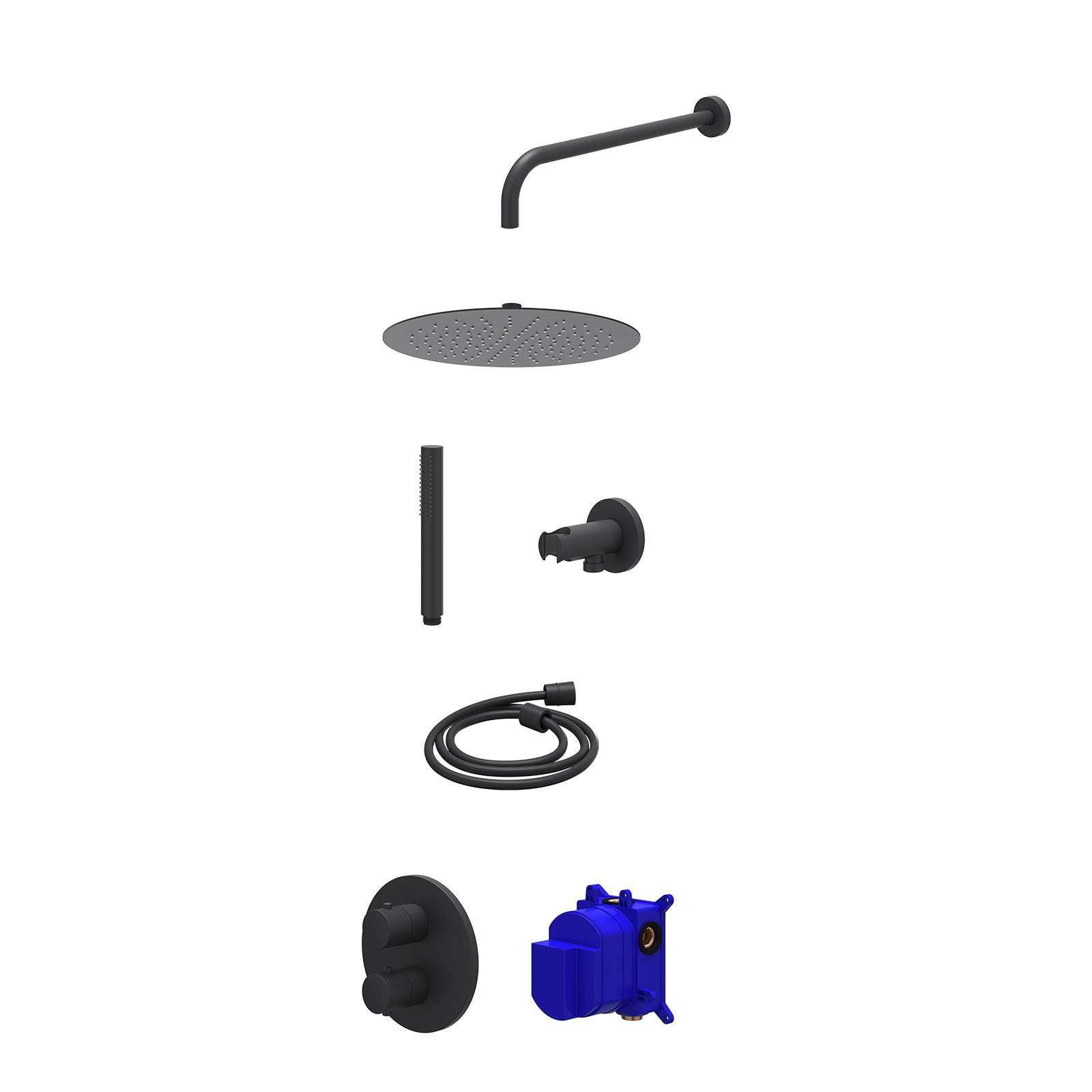 IVY Nexus Regendoucheset inbouw 2-weg - 30cm slim - wandarm - wandhouder - staafhanddouche - Mat zwart
