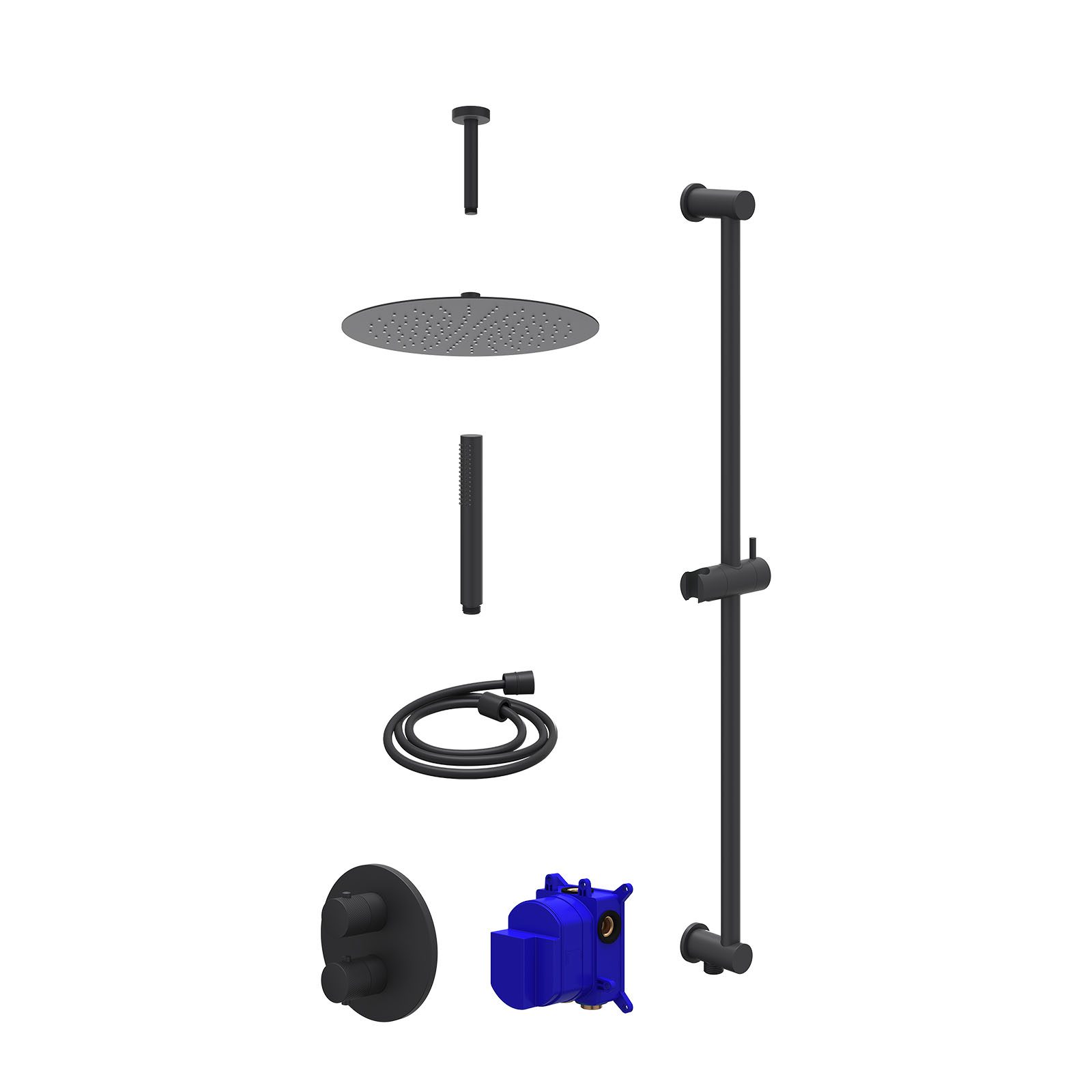 IVY Nexus Regendoucheset inbouw 2-weg - 30cm slim - plafond 15cm - glijstang - staafhanddouche - Mat zwart