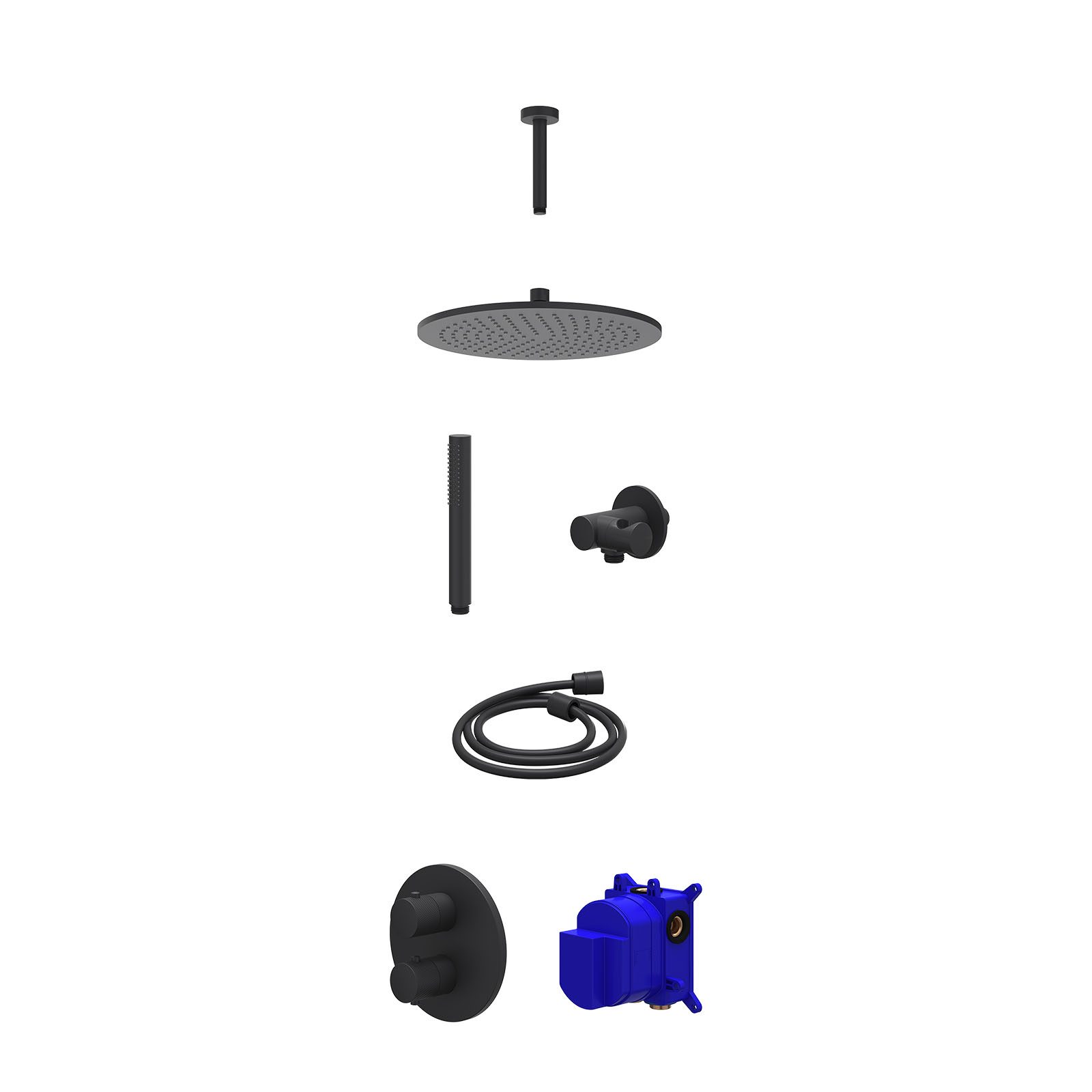 IVY Nexus Regendoucheset inbouw 2-weg - 30cm medium - plafond 15cm - verstelbare steun - staafhanddouche - Mat zwart