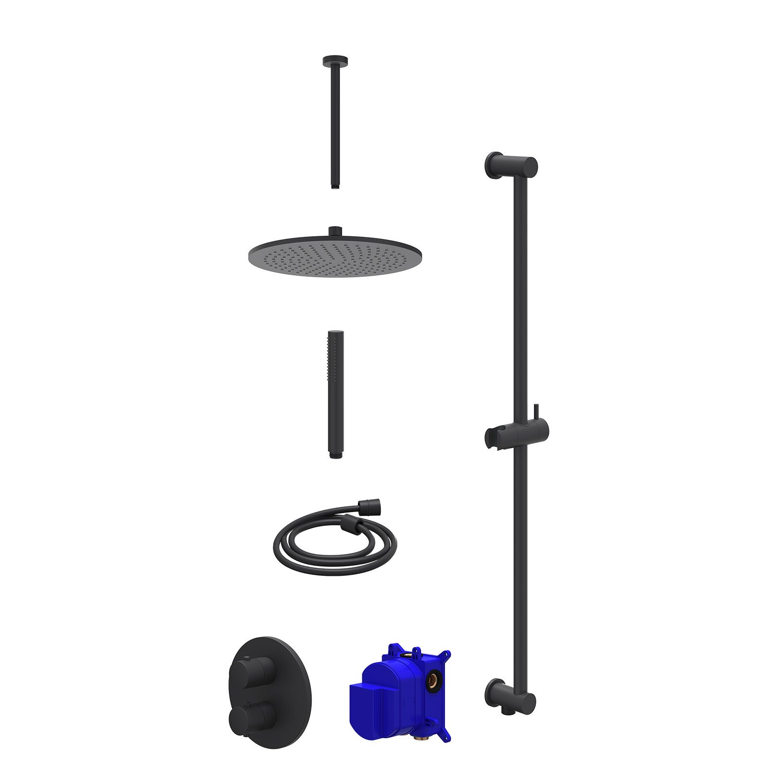 IVY Nexus Regendoucheset inbouw 2-weg - 30cm medium - plafond 30cm - glijstang - staafhanddouche - Mat zwart