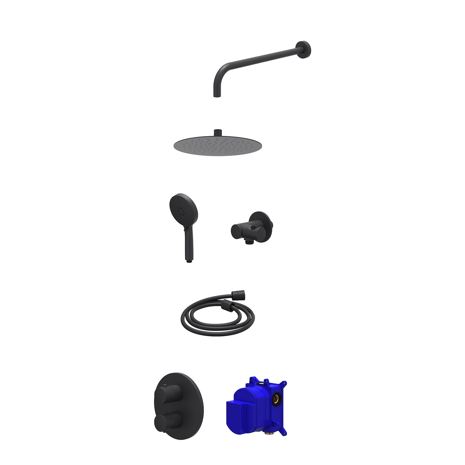IVY Nexus Regendoucheset inbouw 2-weg - 25cm slim - wandarm - verstelbare steun - 3-standen - Mat zwart