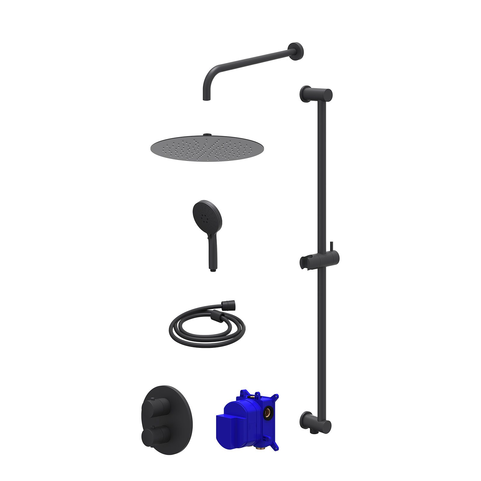 IVY Nexus Regendoucheset inbouw 2-weg - 30cm slim - wandarm - glijstang - 3-standen - Mat zwart