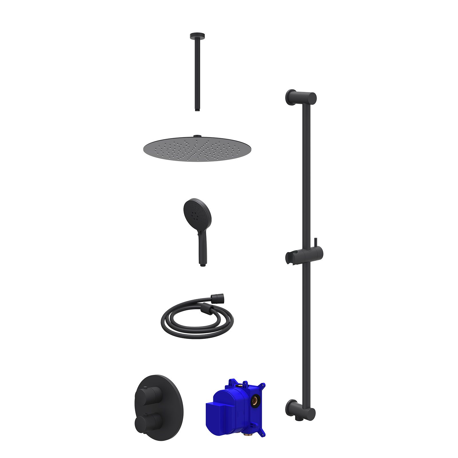 IVY Nexus Regendoucheset inbouw 2-weg - 30cm slim - plafond 30cm - glijstang - 3-standen - Mat zwart