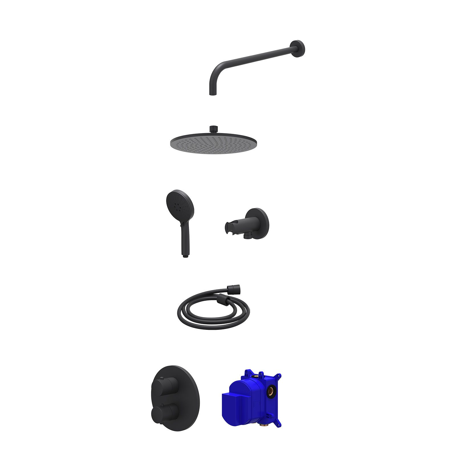 IVY Nexus Regendoucheset inbouw 2-weg - 25cm medium - wandarm - wandhouder - 3-standen - Mat zwart