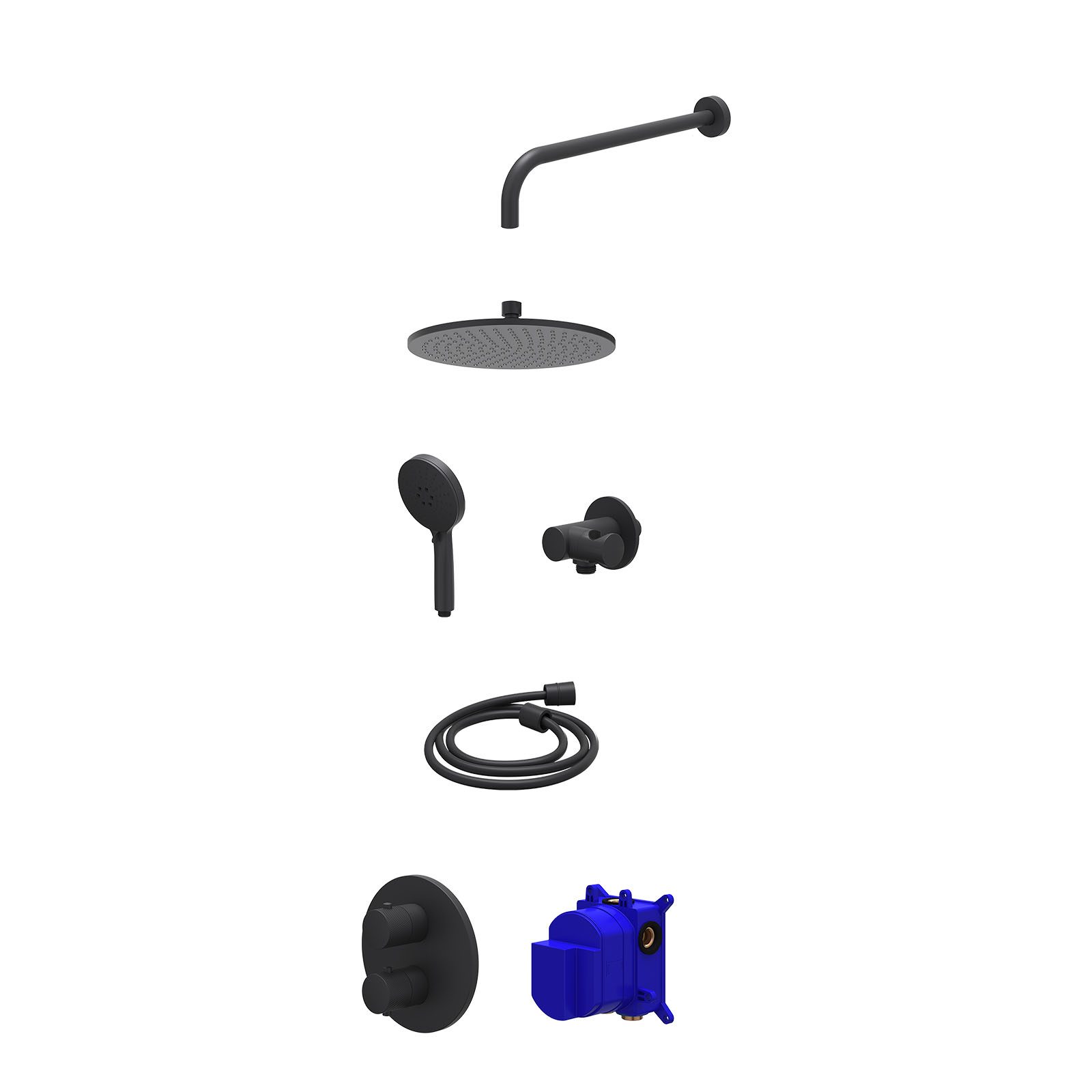 IVY Nexus Regendoucheset inbouw 2-weg - 25cm medium - wandarm - verstelbare steun - 3-standen - Mat zwart