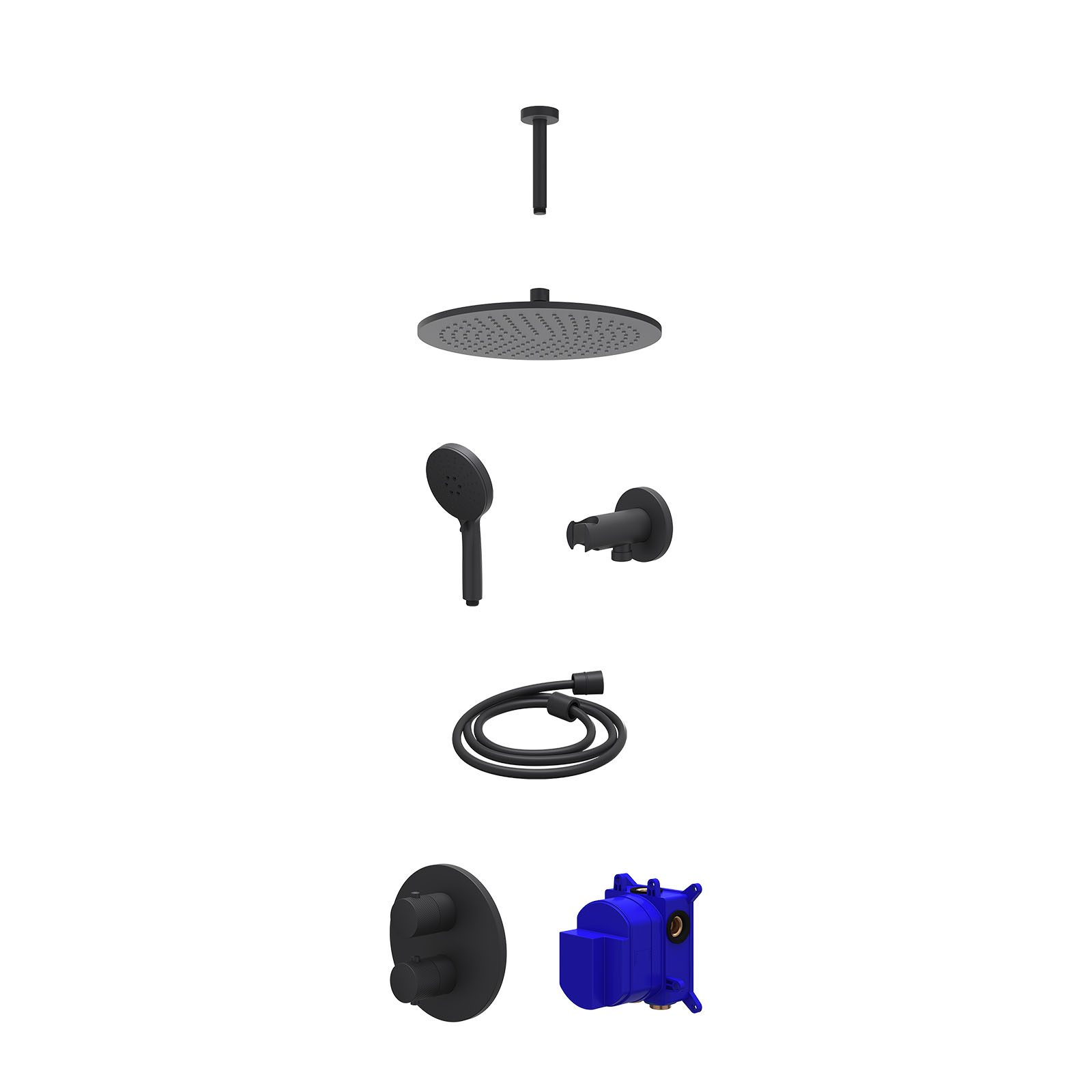 IVY Nexus Regendoucheset inbouw 2-weg - 30cm medium - plafond 15cm - wandhouder - 3-standen - Mat zwart