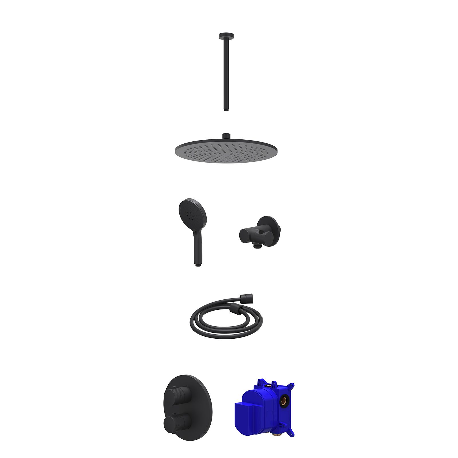 IVY Nexus Regendoucheset inbouw 2-weg - 30cm medium - plafond 30cm - verstelbare steun - 3-standen - Mat zwart