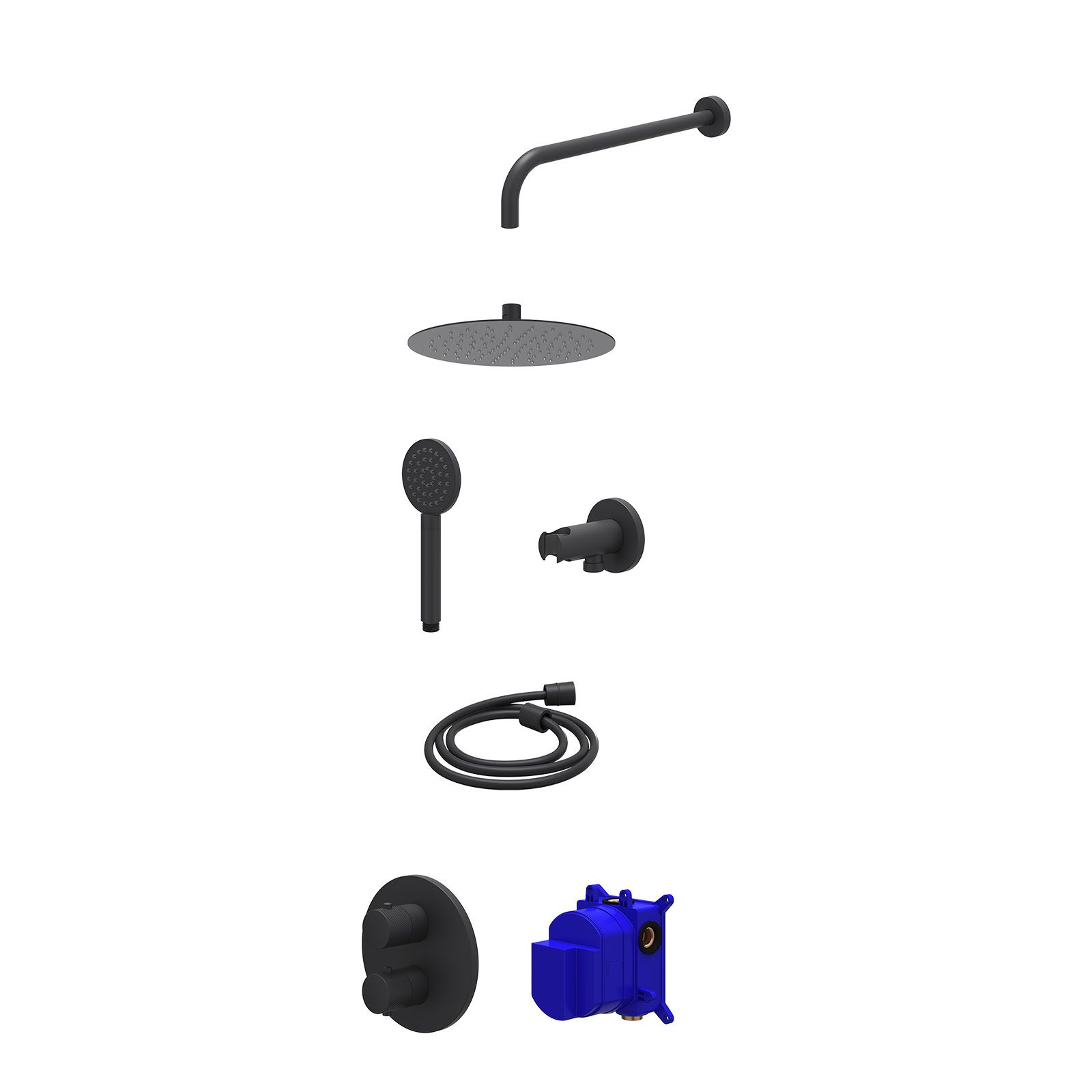 IVY Nexus Regendoucheset inbouw 2-weg - 25cm slim - wandarm - wandhouder - satin spray - Mat zwart