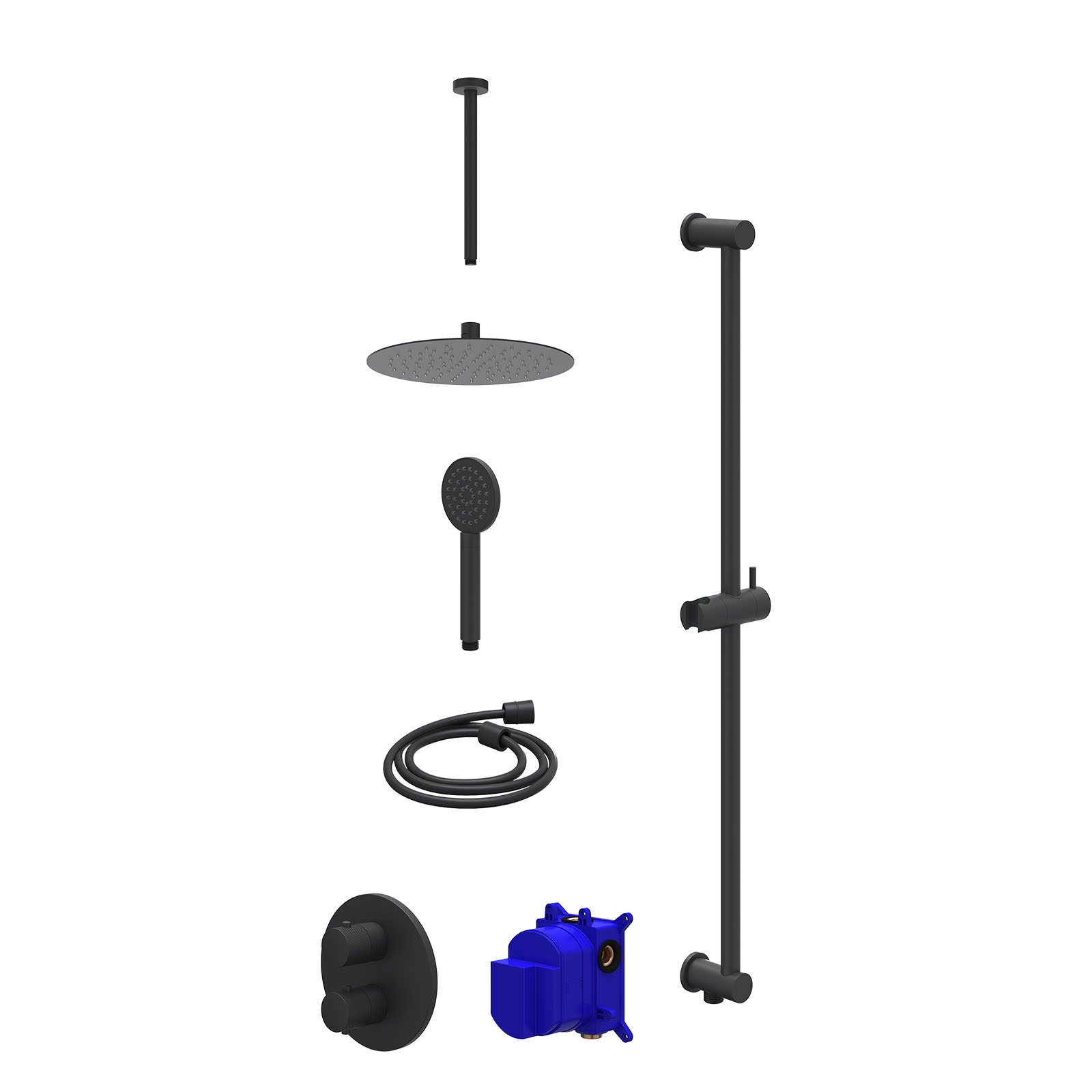 IVY Nexus Regendoucheset inbouw 2-weg - 25cm slim - plafond 30cm - glijstang - satin spray - Mat zwart