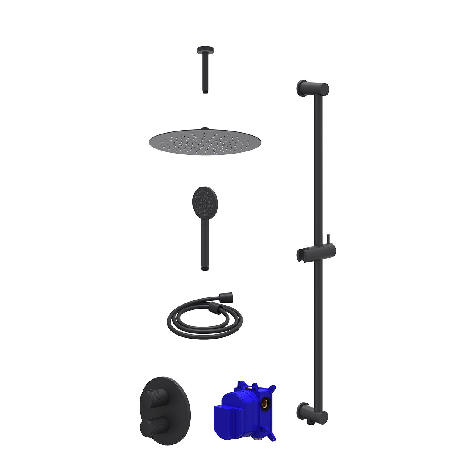 IVY Nexus Regendoucheset inbouw 2-weg - 30cm slim - plafond 15cm - glijstang - satin spray - Mat zwart