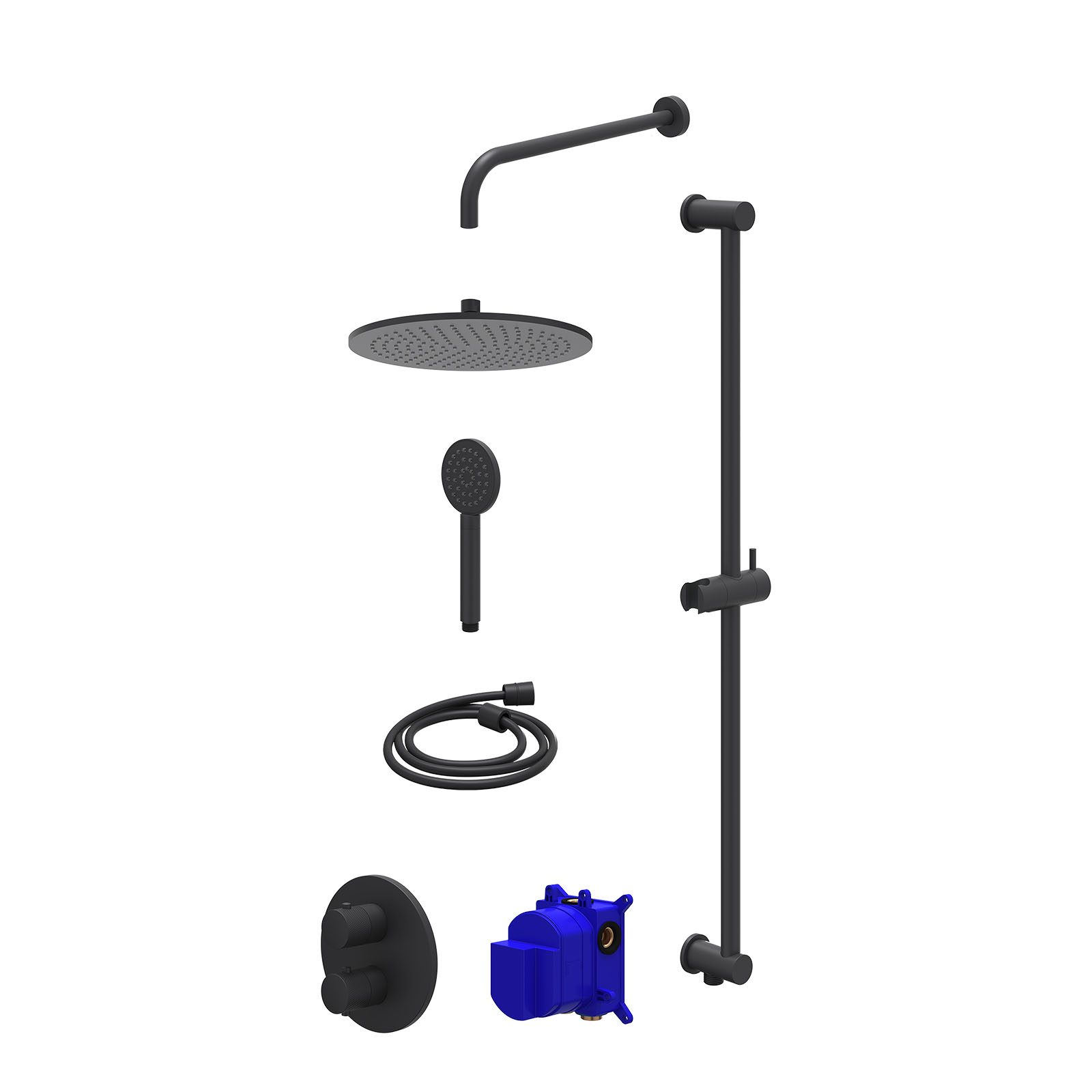 IVY Nexus Regendoucheset inbouw 2-weg - 30cm medium - wandarm - glijstang - satin spray - Mat zwart