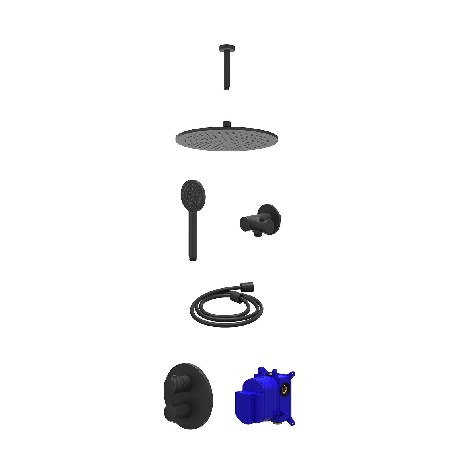 IVY Nexus Regendoucheset inbouw 2-weg - 30cm medium - plafond 15cm - verstelbare steun - satin spray - Mat zwart