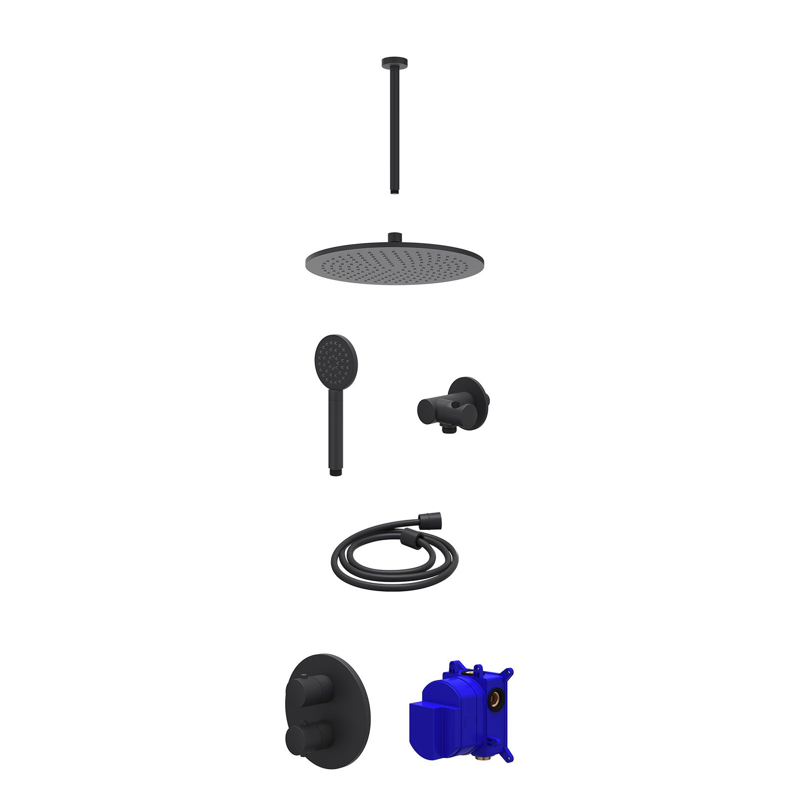 IVY Nexus Regendoucheset inbouw 2-weg - 30cm medium - plafond 30cm - verstelbare steun - satin spray - Mat zwart
