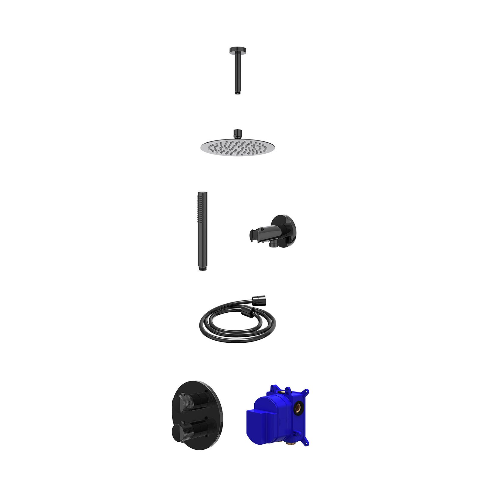 IVY Nexus Regendoucheset inbouw 2-weg - 20cm slim - plafond 15cm - wandhouder - staafhanddouche - Zwart chroom