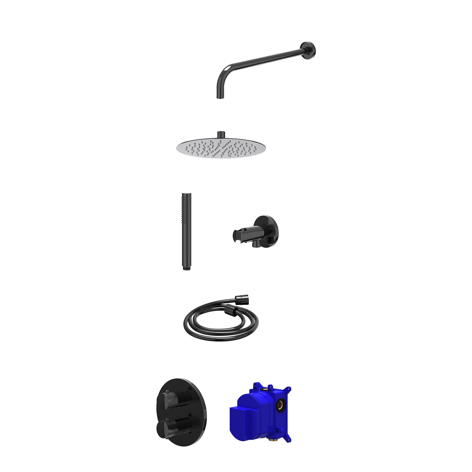 IVY Nexus Regendoucheset inbouw 2-weg - 25cm slim - wandarm - wandhouder - staafhanddouche - Zwart chroom