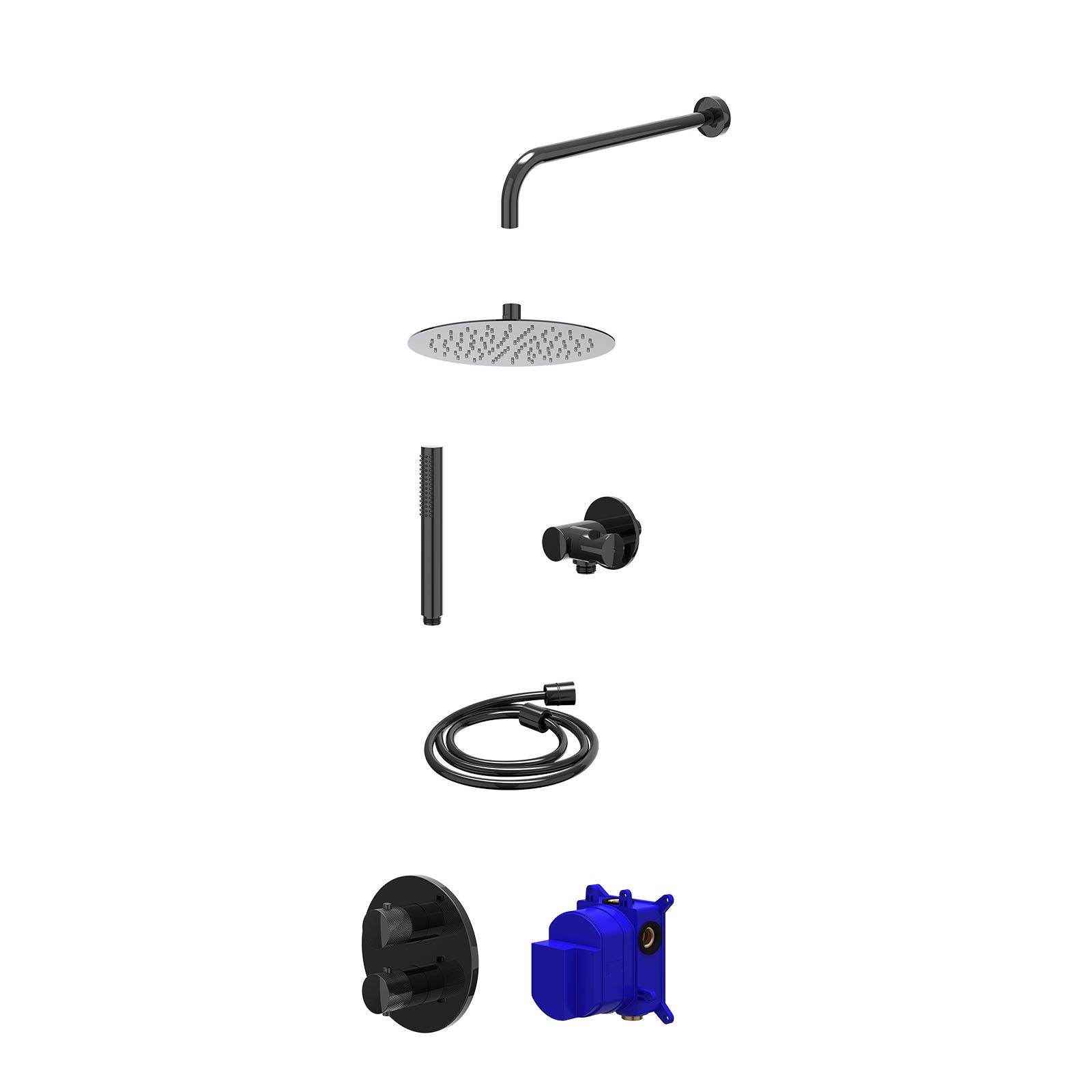 IVY Nexus Regendoucheset inbouw 2-weg - 25cm slim - wandarm - verstelbare steun - staafhanddouche - Zwart chroom