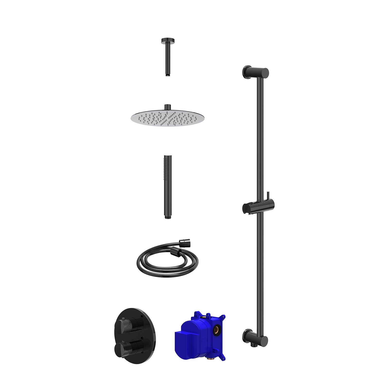 IVY Nexus Regendoucheset inbouw 2-weg - 25cm slim - plafond 15cm - glijstang - staafhanddouche - Zwart chroom