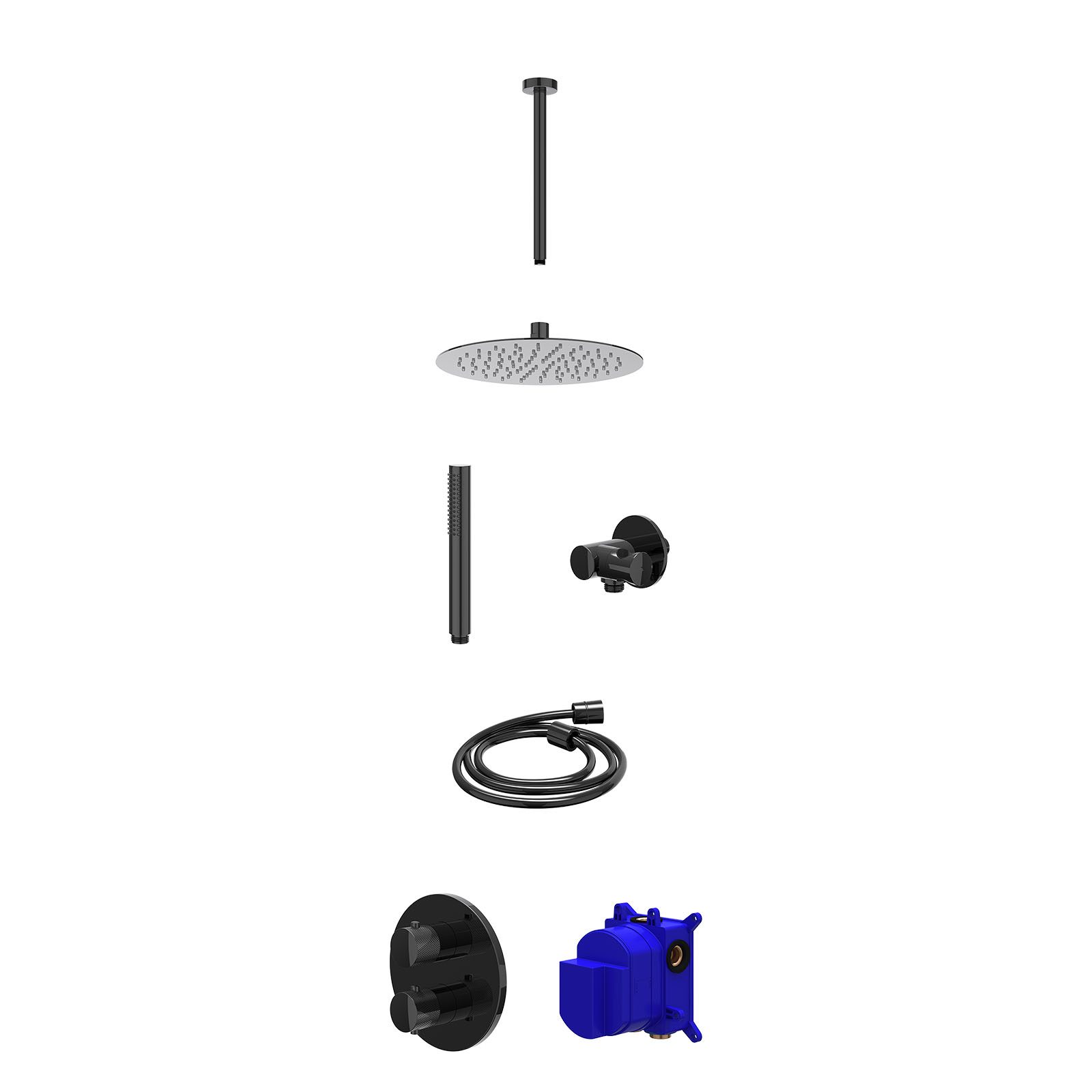 IVY Nexus Regendoucheset inbouw 2-weg - 25cm slim - plafond 30cm - verstelbare steun - staafhanddouche - Zwart chroom