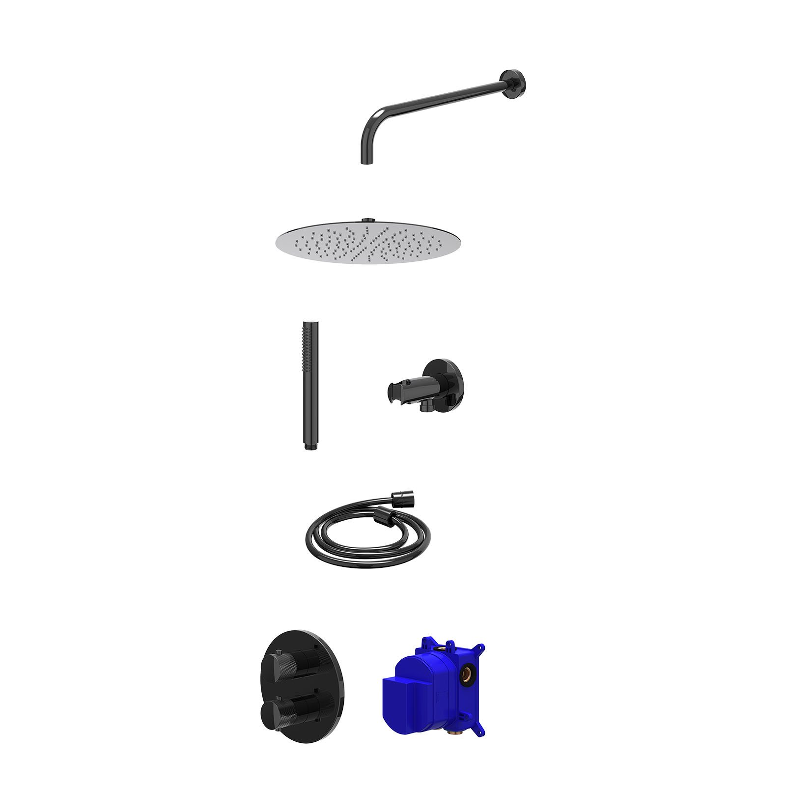 IVY Nexus Regendoucheset inbouw 2-weg - 30cm slim - wandarm - wandhouder - staafhanddouche - Zwart chroom
