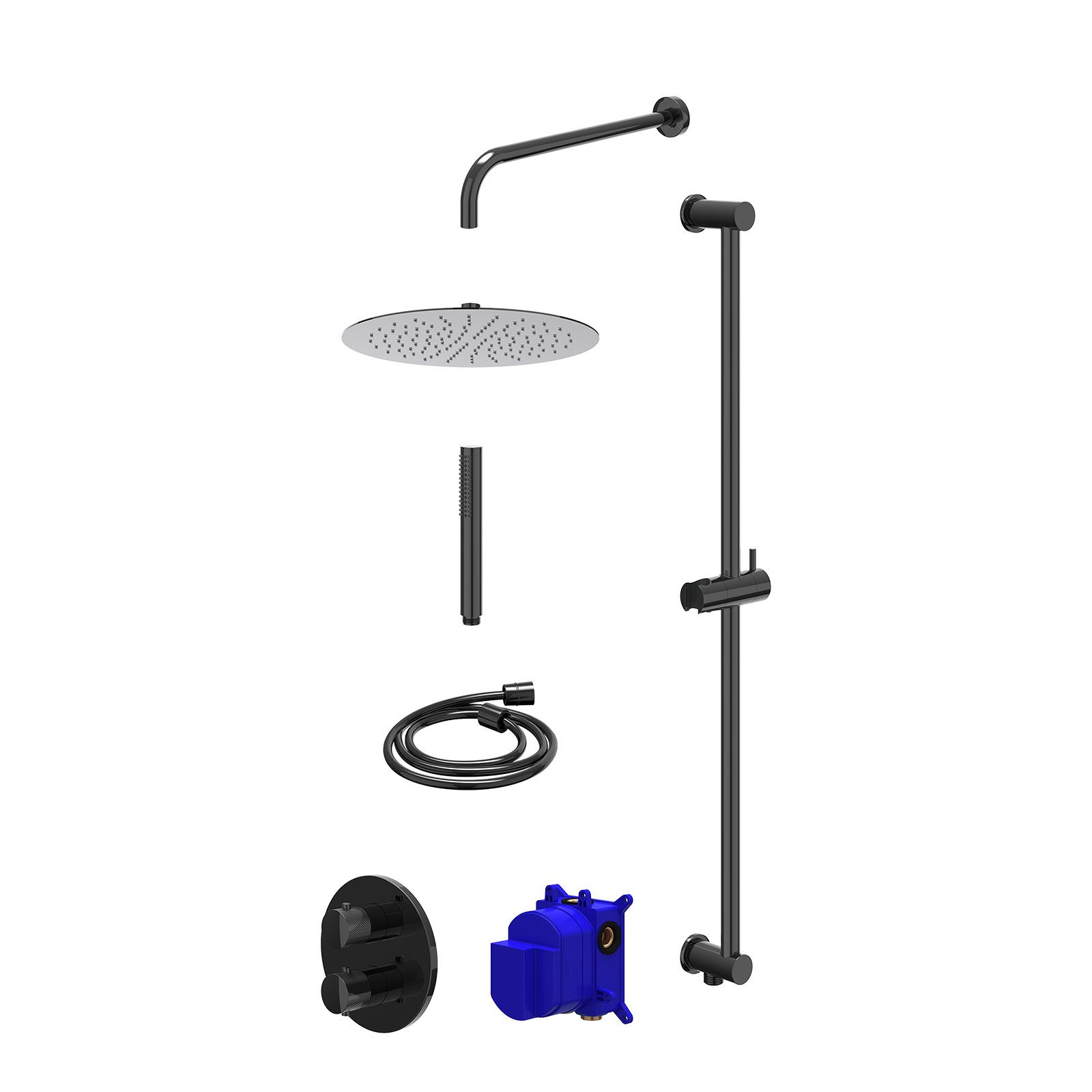 IVY Nexus Regendoucheset inbouw 2-weg - 30cm slim - wandarm - glijstang - staafhanddouche - Zwart chroom