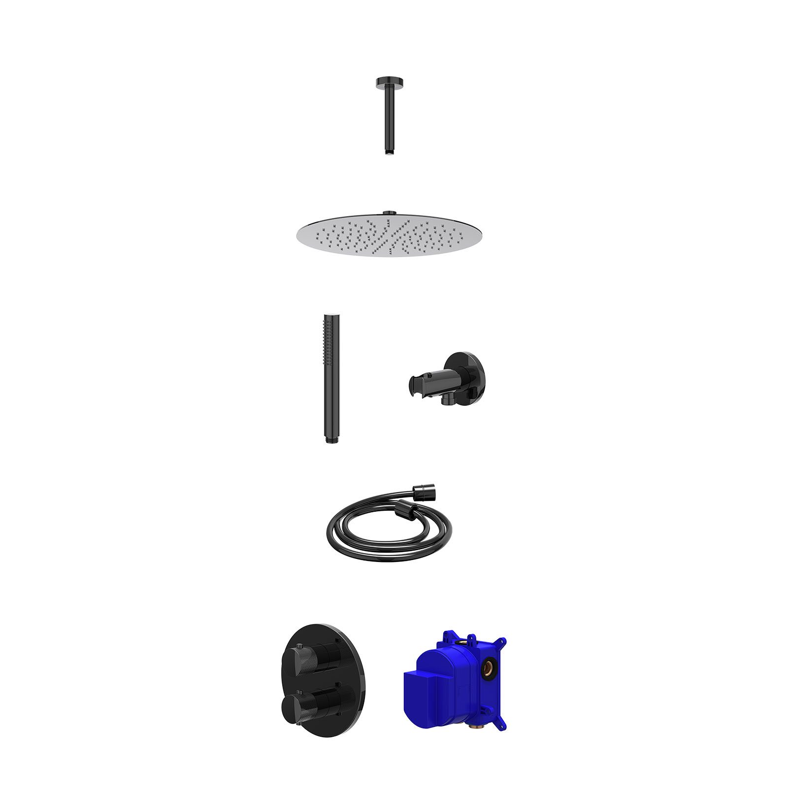 IVY Nexus Regendoucheset inbouw 2-weg - 30cm slim - plafond 15cm - wandhouder - staafhanddouche - Zwart chroom