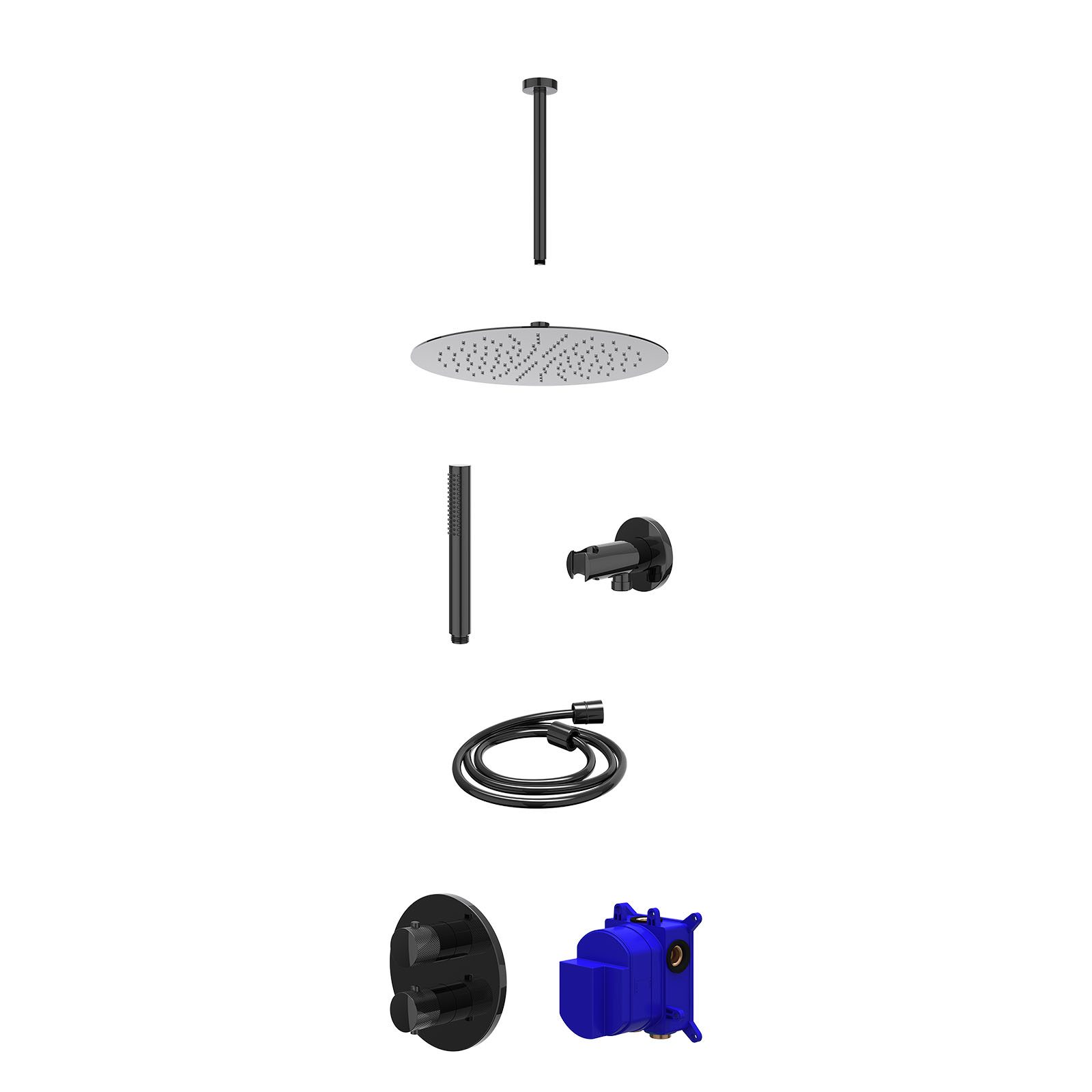 IVY Nexus Regendoucheset inbouw 2-weg - 30cm slim - plafond 30cm - wandhouder - staafhanddouche - Zwart chroom