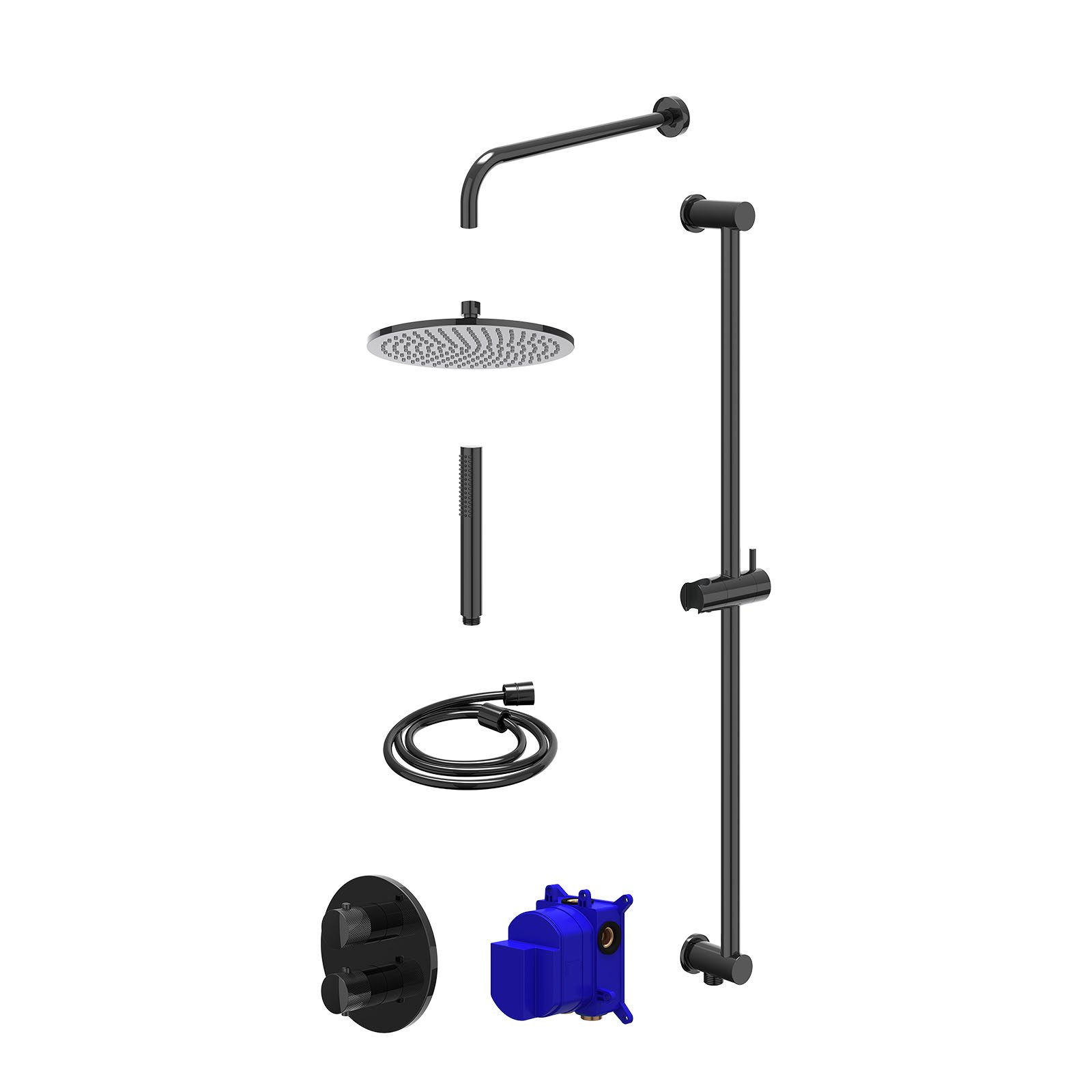 IVY Nexus Regendoucheset inbouw 2-weg - 25cm medium - wandarm - glijstang - staafhanddouche - Zwart chroom