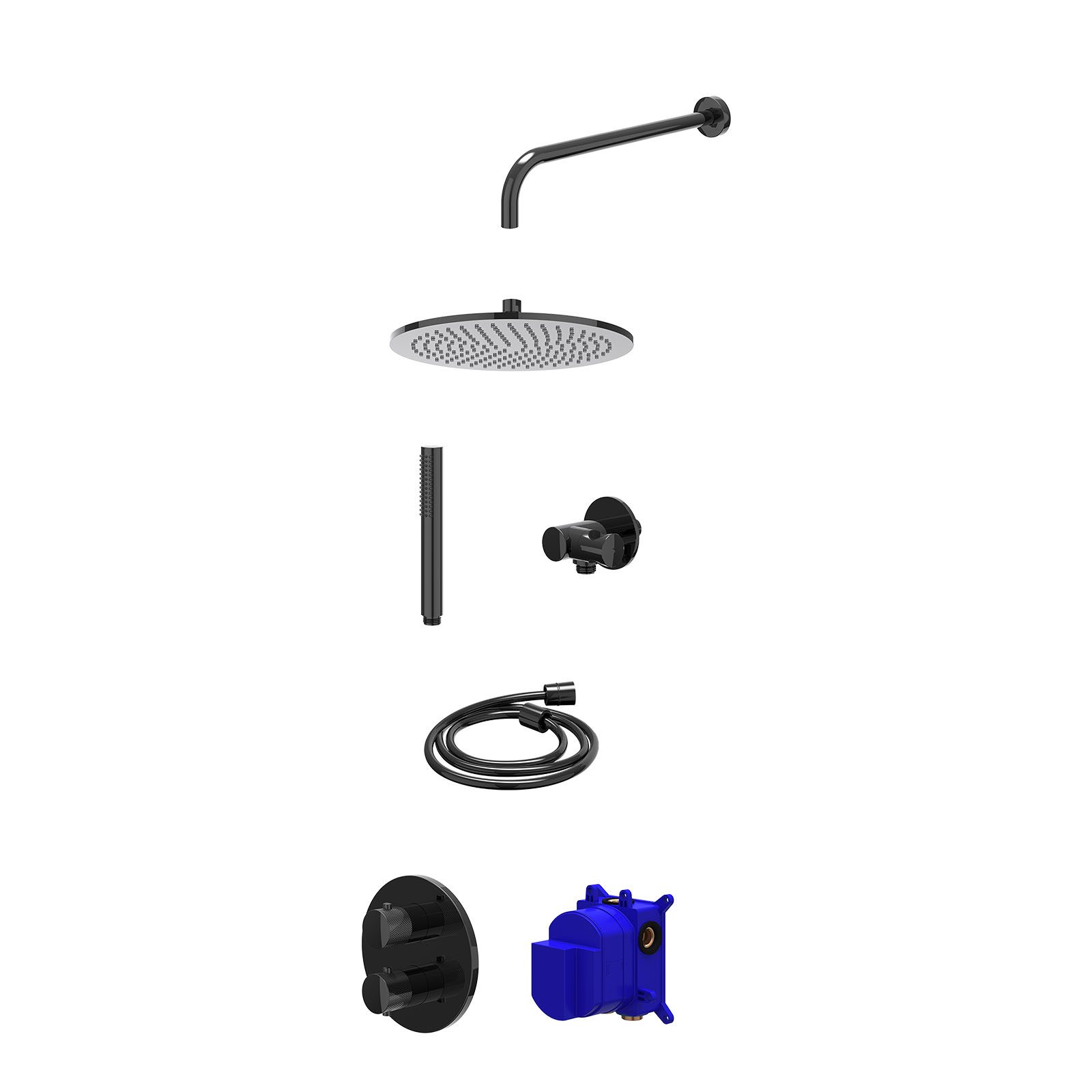 IVY Nexus Regendoucheset inbouw 2-weg - 30cm medium - wandarm - verstelbare steun - staafhanddouche - Zwart chroom