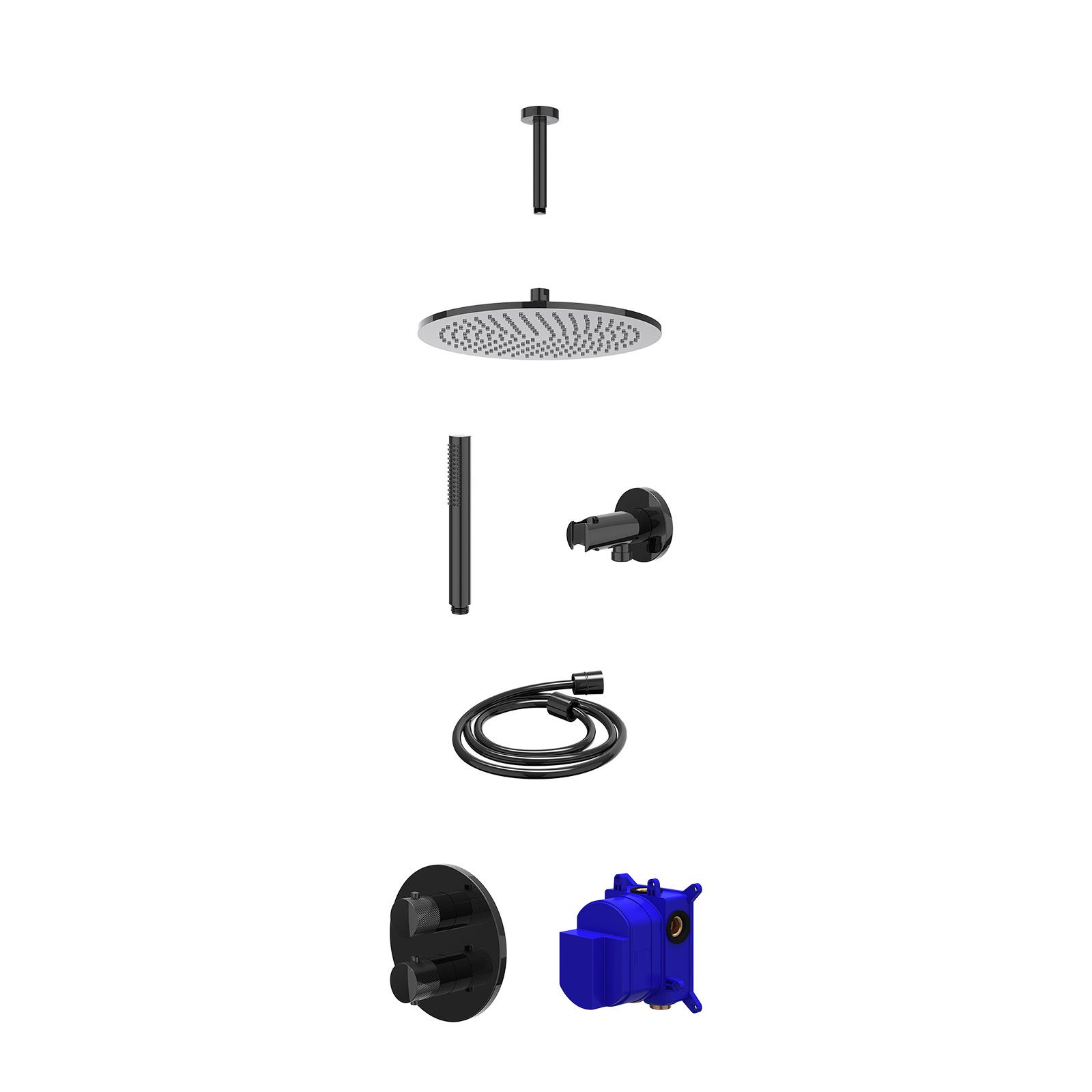 IVY Nexus Regendoucheset inbouw 2-weg - 30cm medium - plafond 15cm - wandhouder - staafhanddouche - Zwart chroom