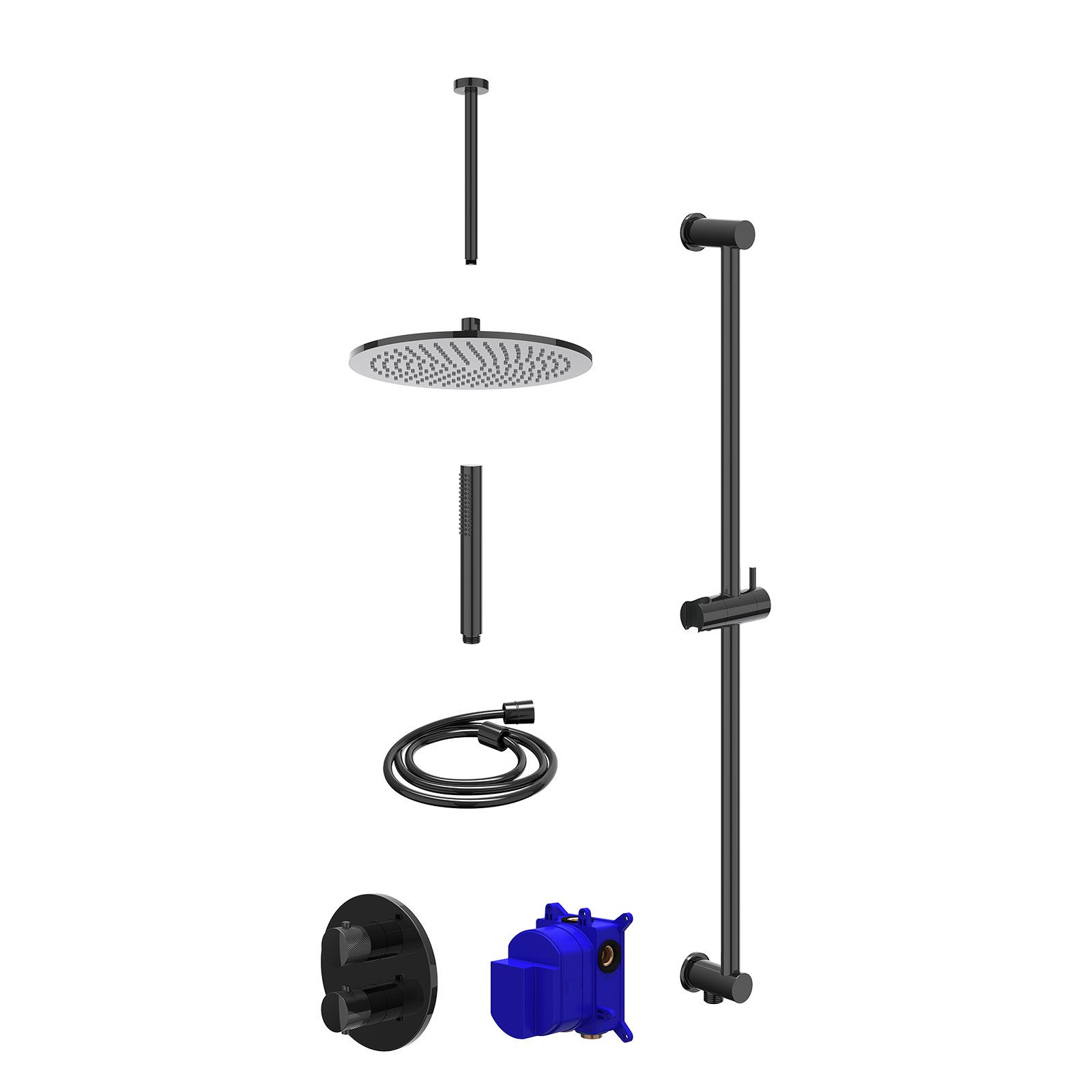 IVY Nexus Regendoucheset inbouw 2-weg - 30cm medium - plafond 30cm - glijstang - staafhanddouche - Zwart chroom