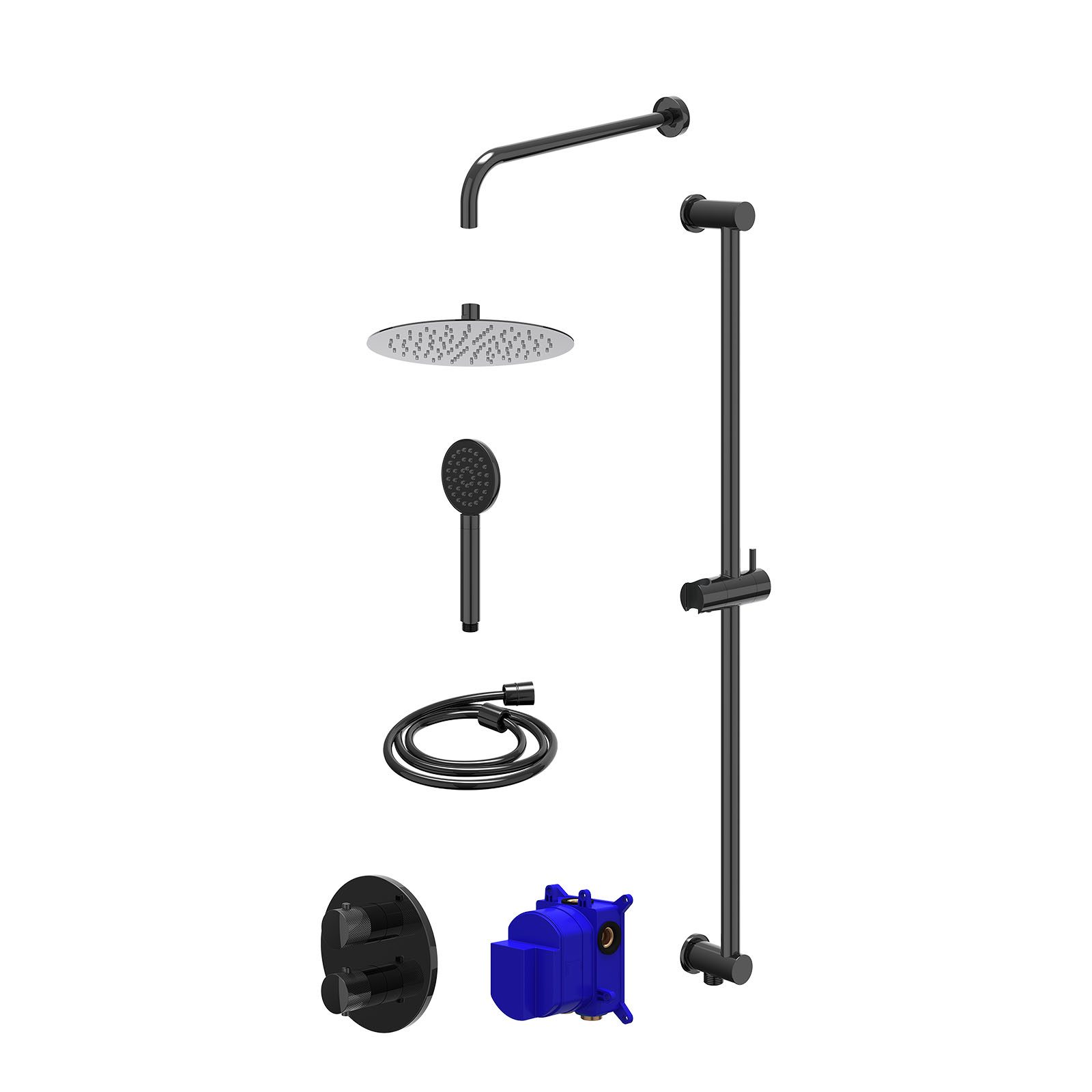IVY Nexus Regendoucheset inbouw 2-weg - 25cm slim - wandarm - glijstang - satin spray - Zwart chroom