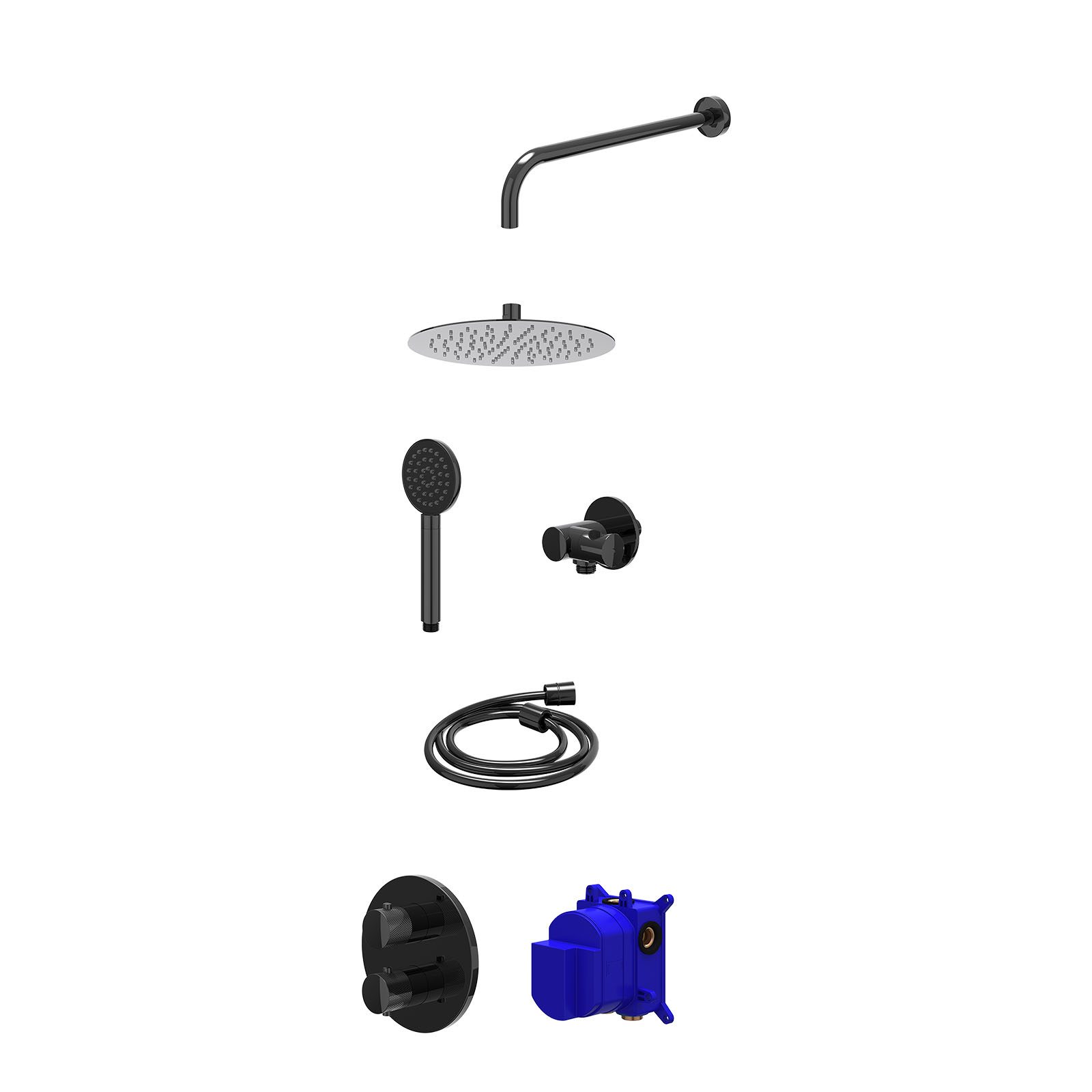 IVY Nexus Regendoucheset inbouw 2-weg - 25cm slim - wandarm - verstelbare steun - satin spray - Zwart chroom