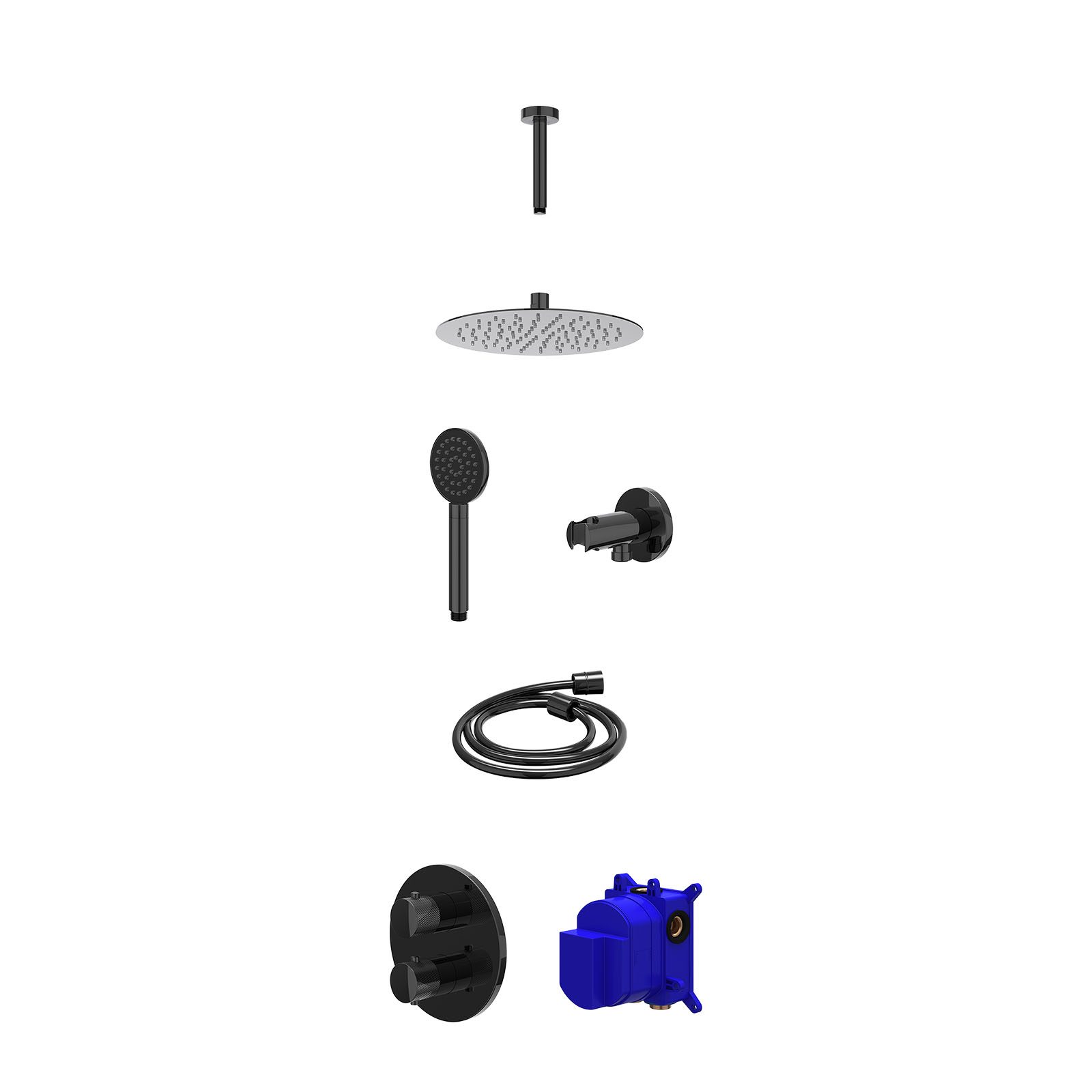 IVY Nexus Regendoucheset inbouw 2-weg - 25cm slim - plafond 15cm - wandhouder - satin spray - Zwart chroom