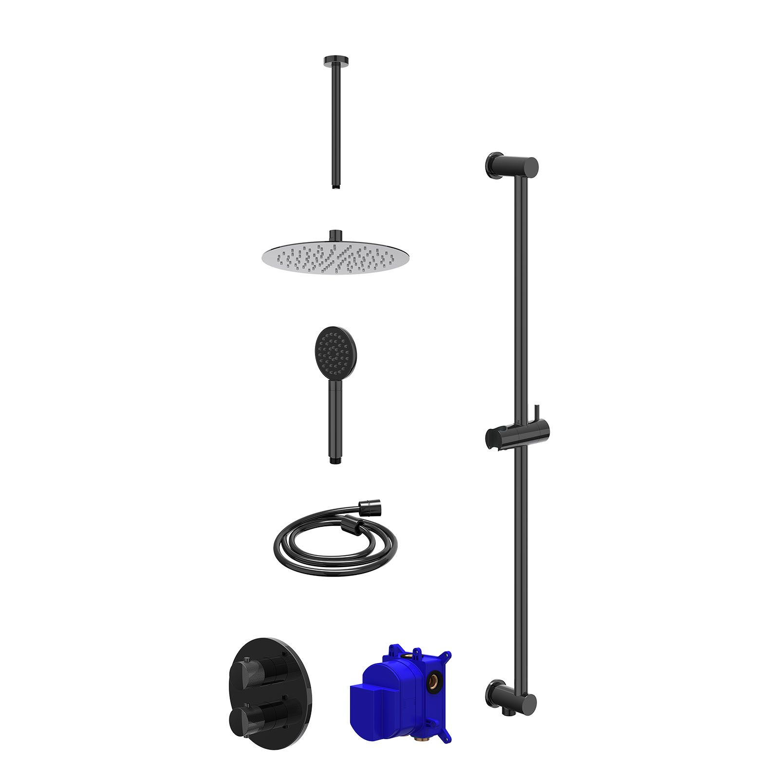 IVY Nexus Regendoucheset inbouw 2-weg - 25cm slim - plafond 30cm - glijstang - satin spray - Zwart chroom