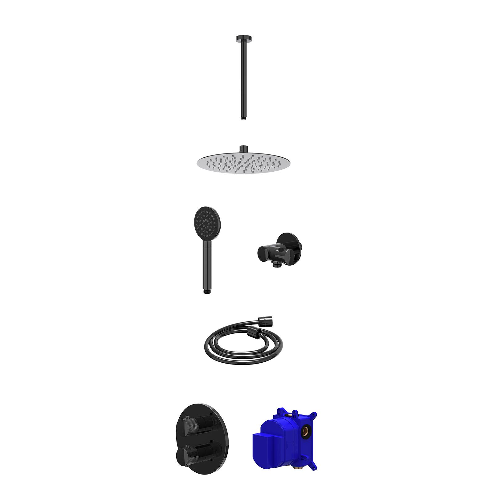 IVY Nexus Regendoucheset inbouw 2-weg - 25cm slim - plafond 30cm - verstelbare steun - satin spray - Zwart chroom