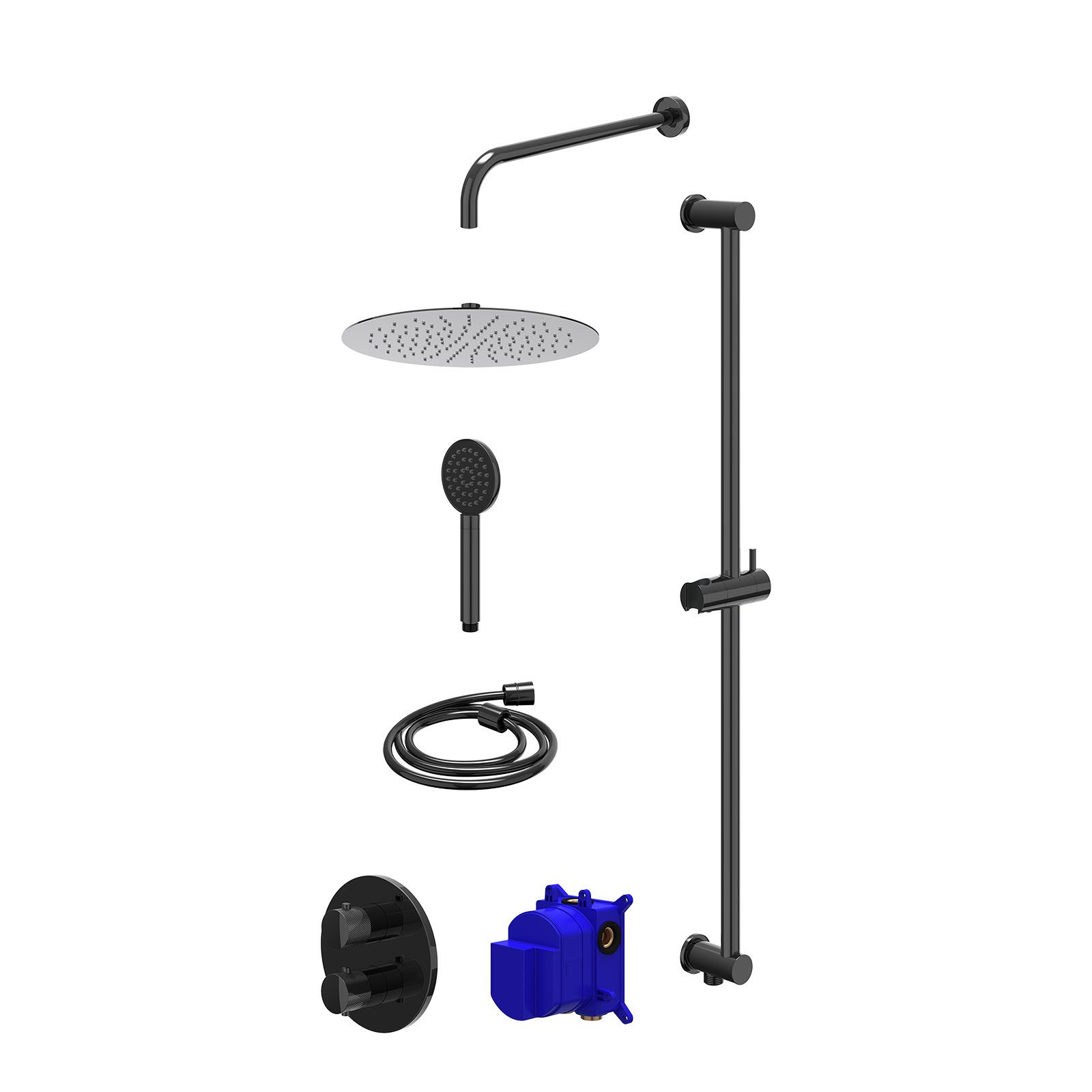 IVY Nexus Regendoucheset inbouw 2-weg - 30cm slim - wandarm - glijstang - satin spray - Zwart chroom